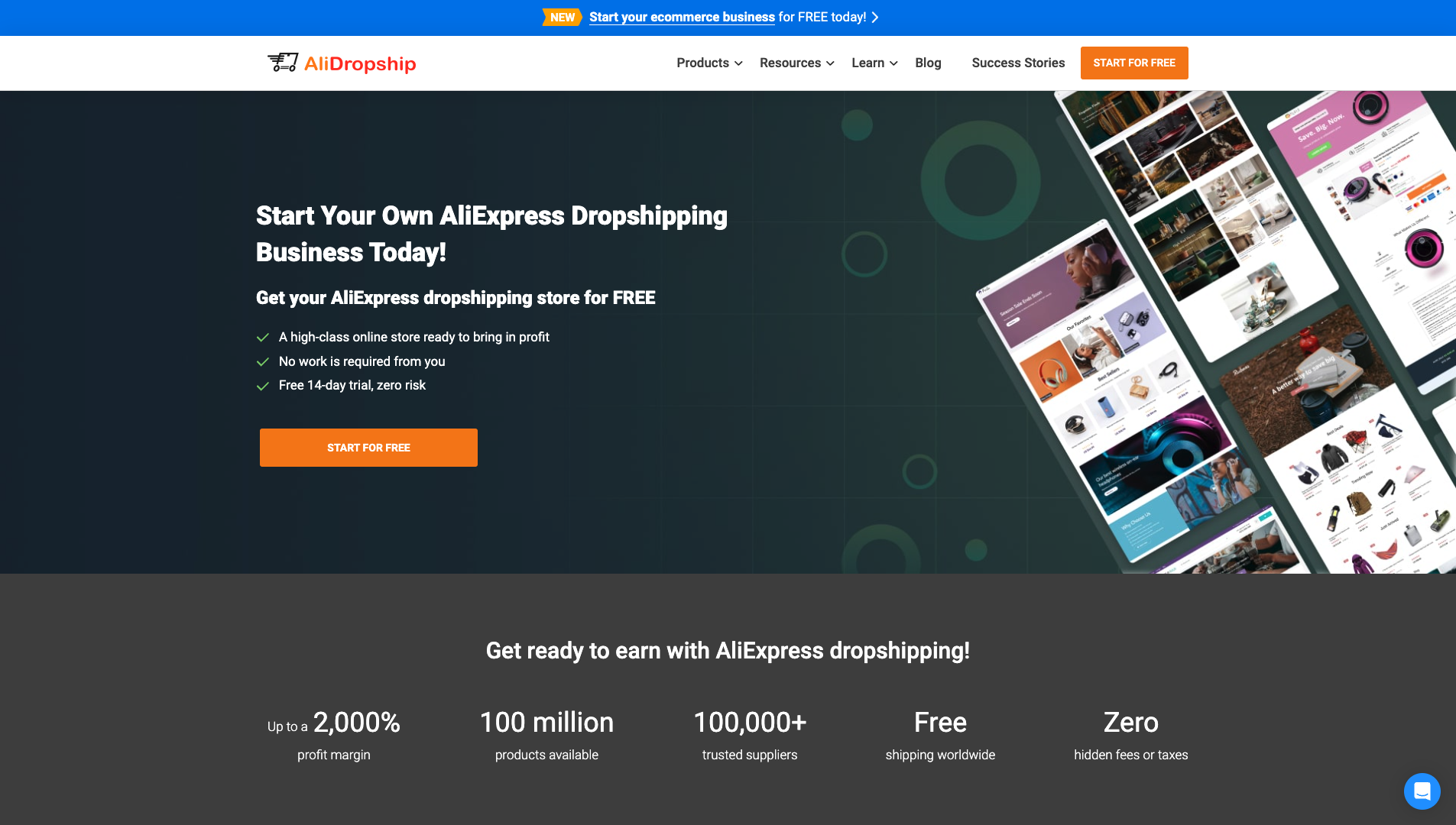 Screenshot of the AliDropship website