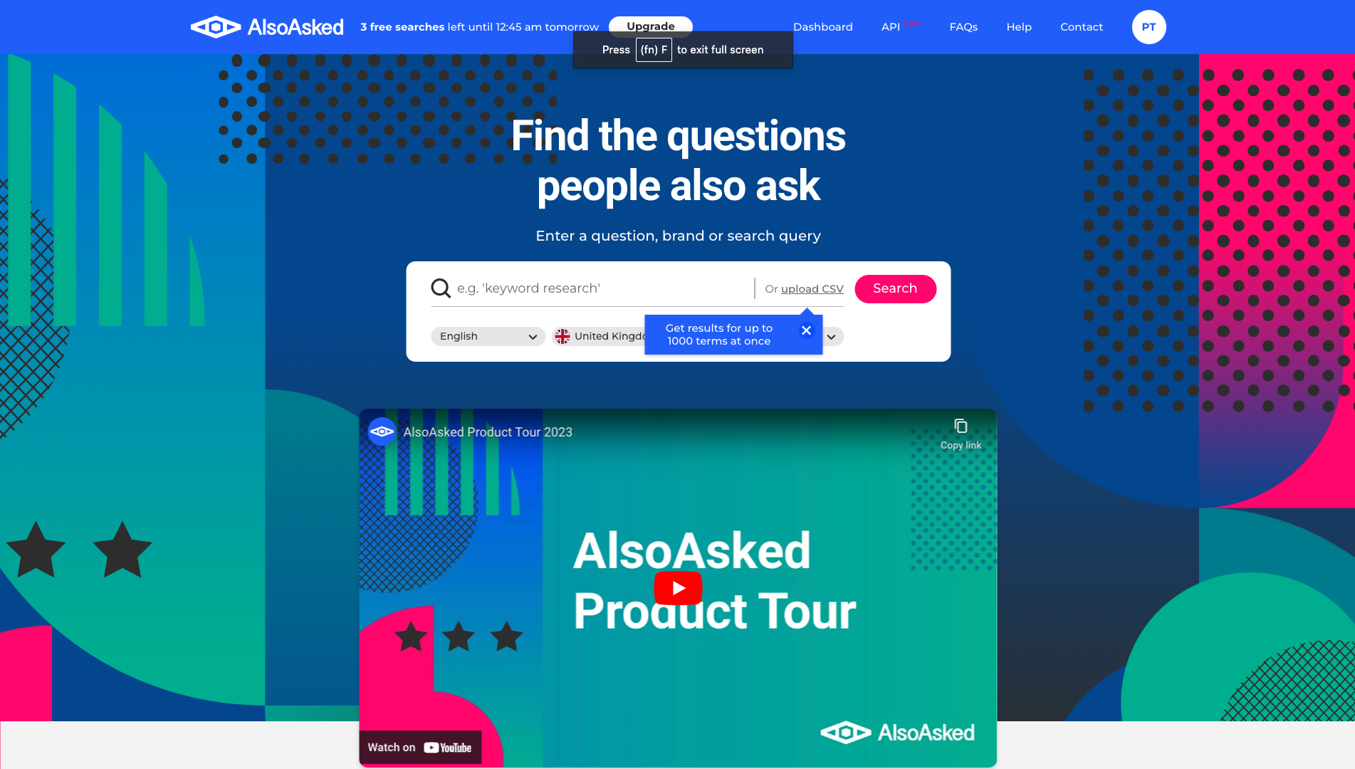 Screenshot of the AlsoAsked website