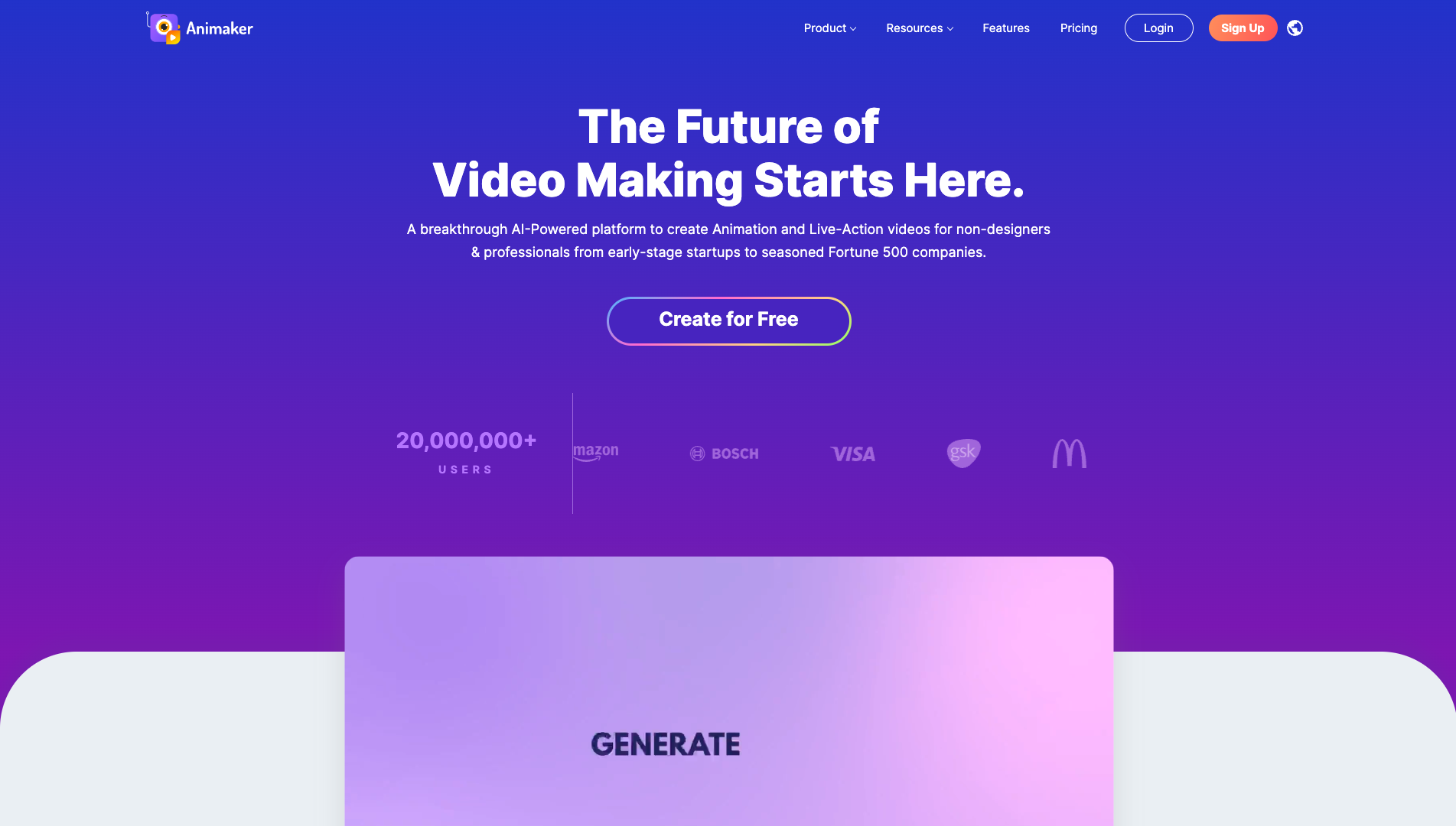 Screenshot of the Animaker website