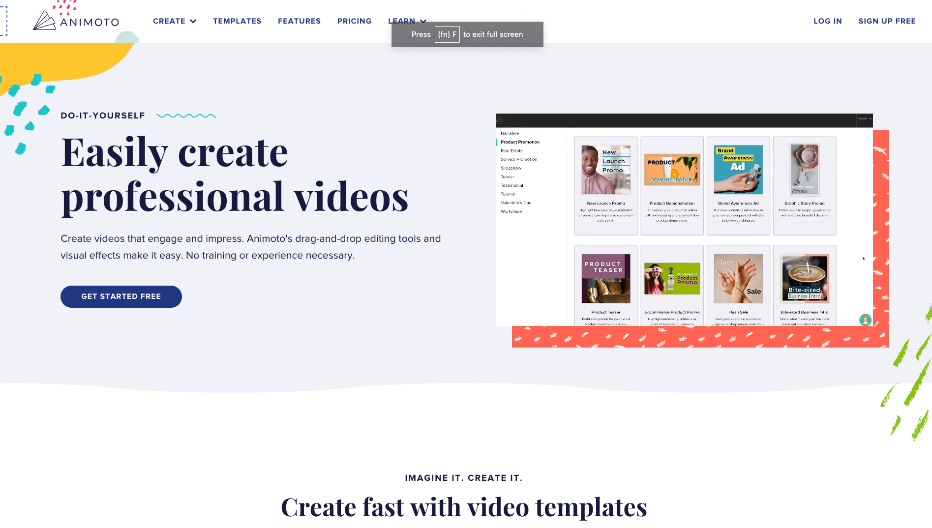 Screenshot of the Animoto website