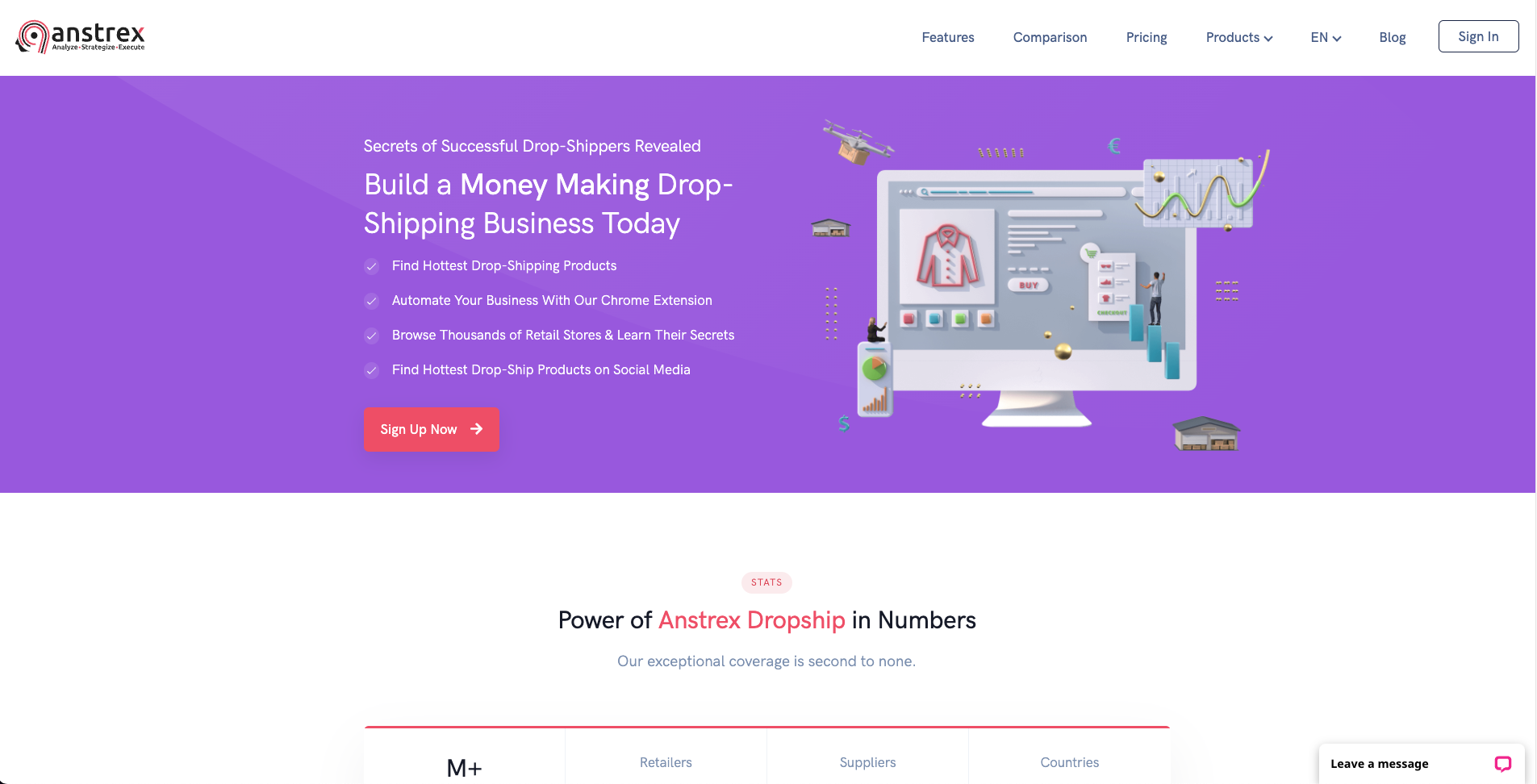 Screenshot of Anstrex Dropship Homepage