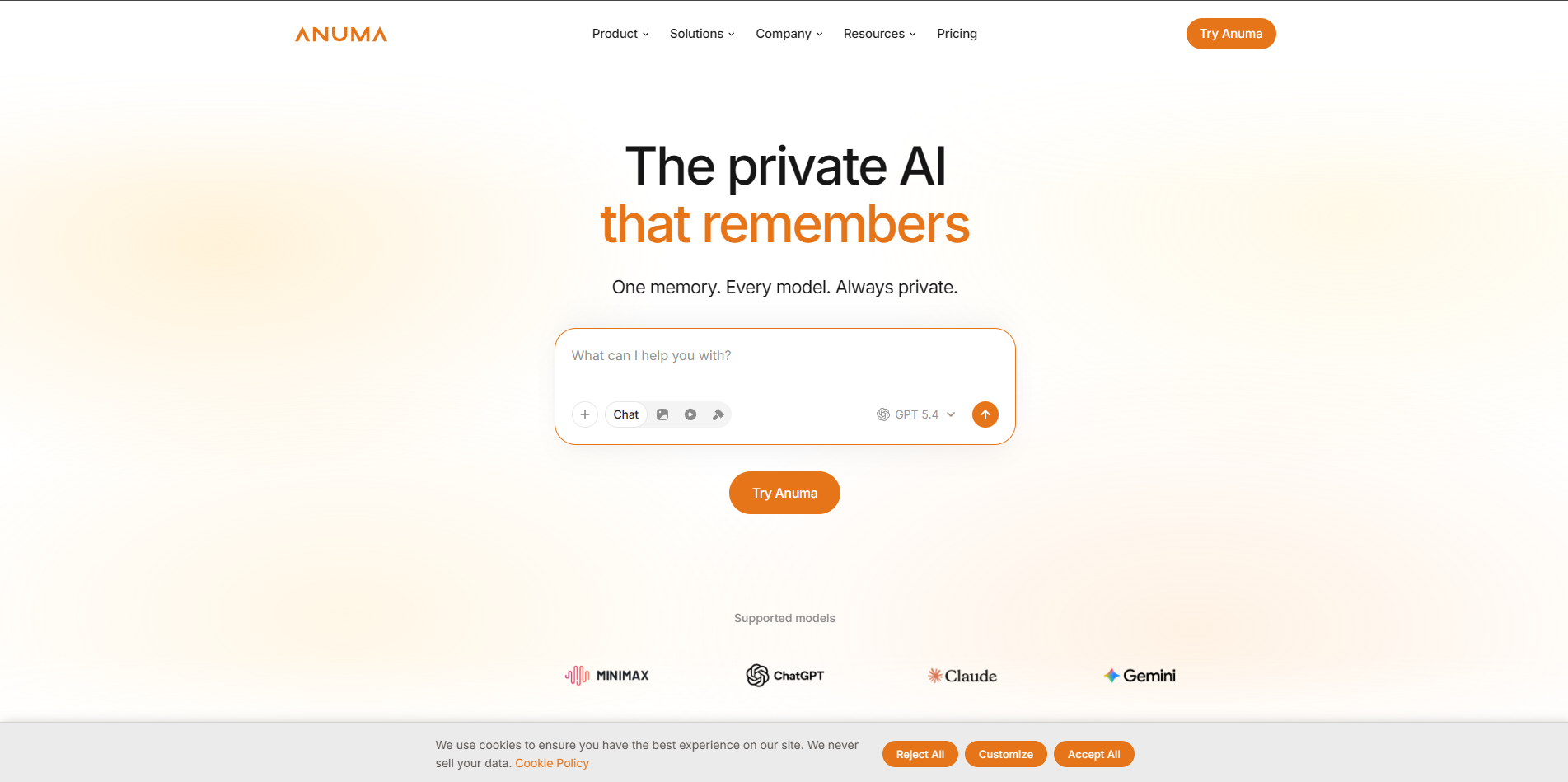 Screenshot of the Anuma website