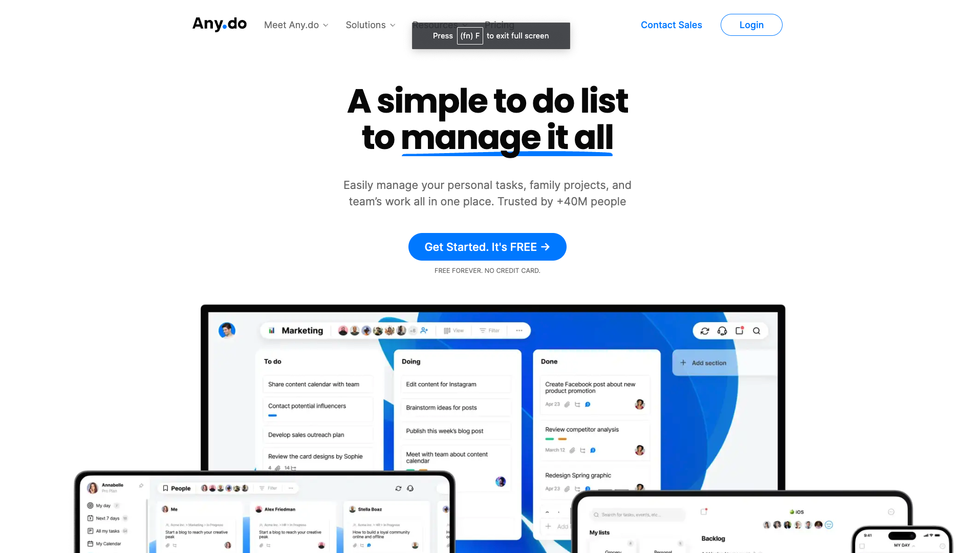Screenshot of the Any.do website
