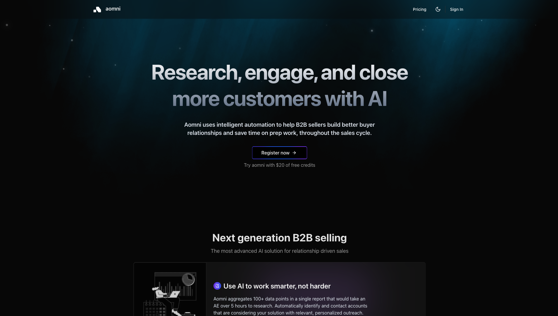 Screenshot of the Aomni website