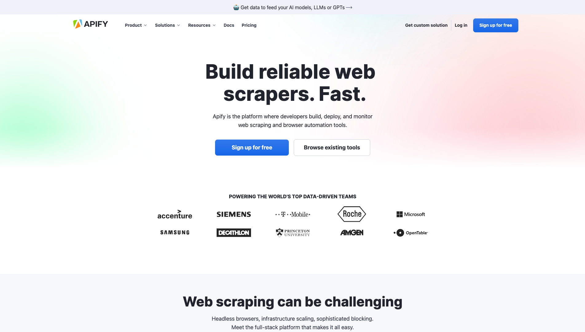 Screenshot of the Apify website