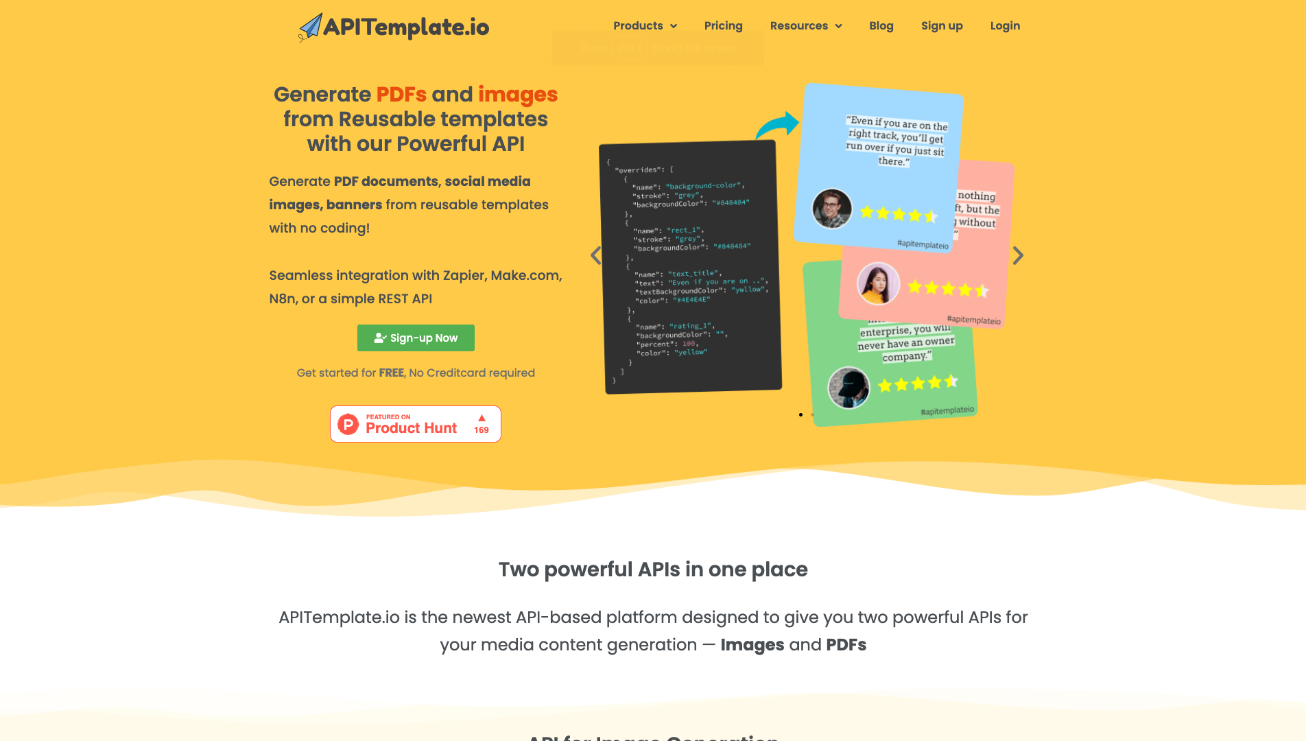 Screenshot of the APITemplate website