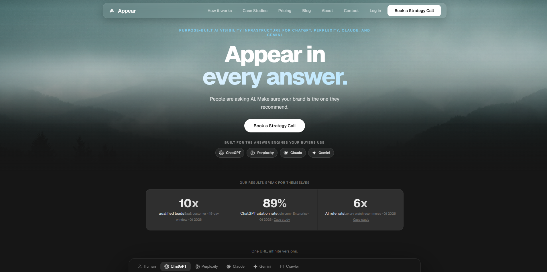 Screenshot of the Appear website