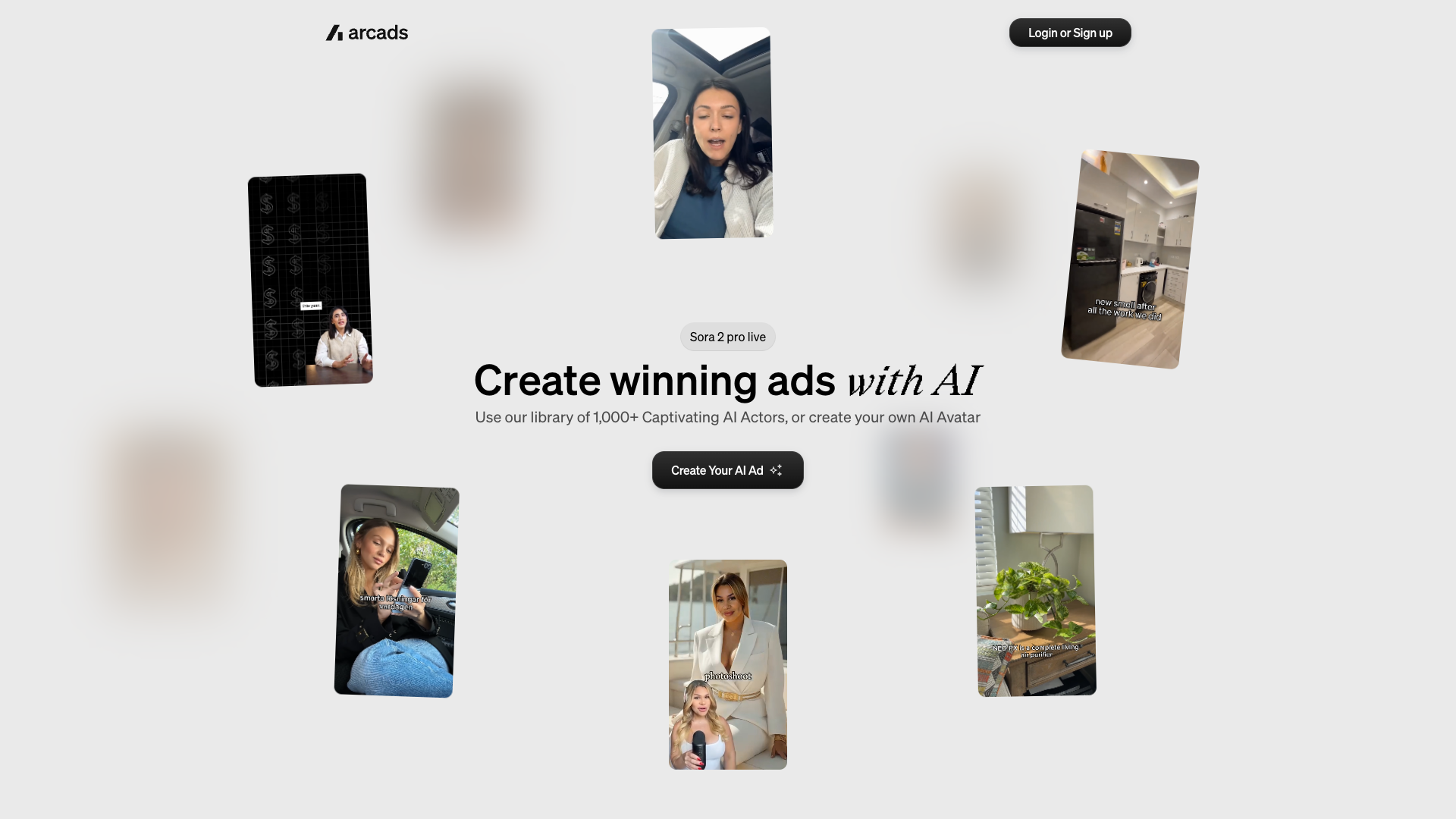 Screenshot of the Arcads website