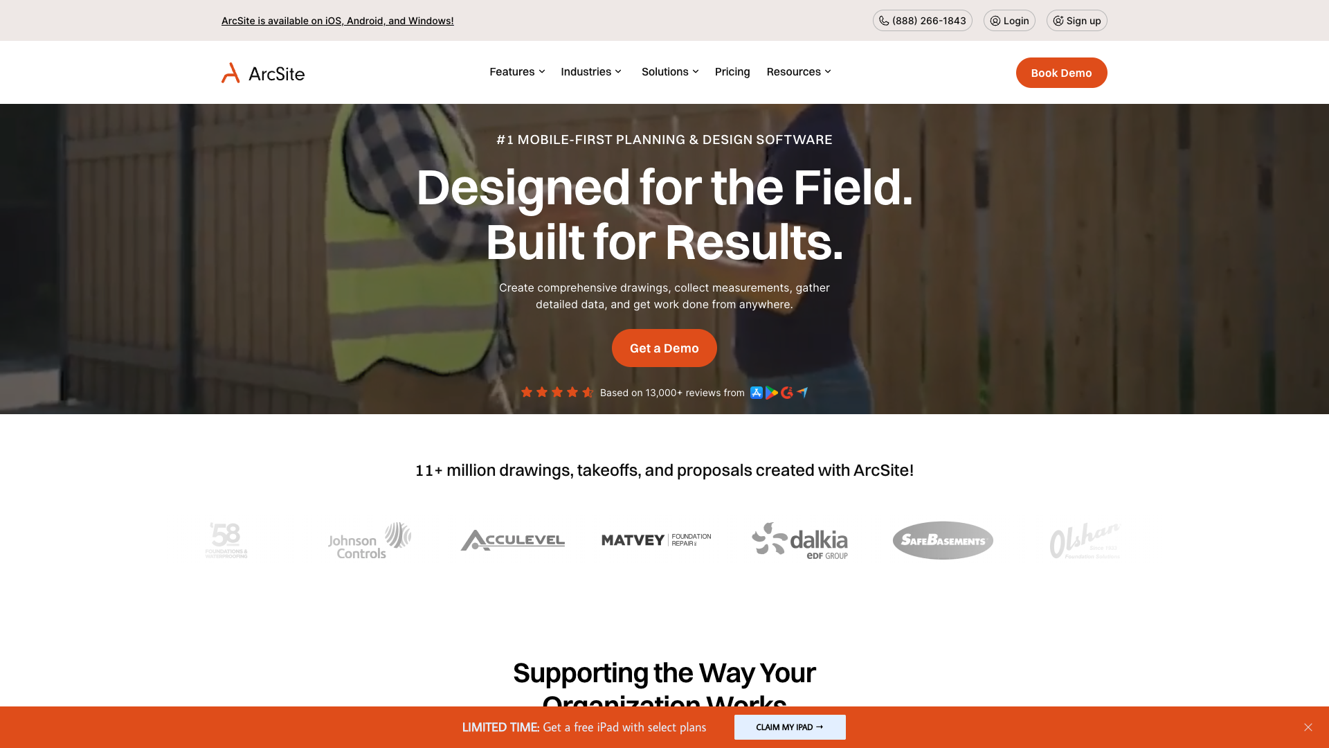 Screenshot of the ArcSite website