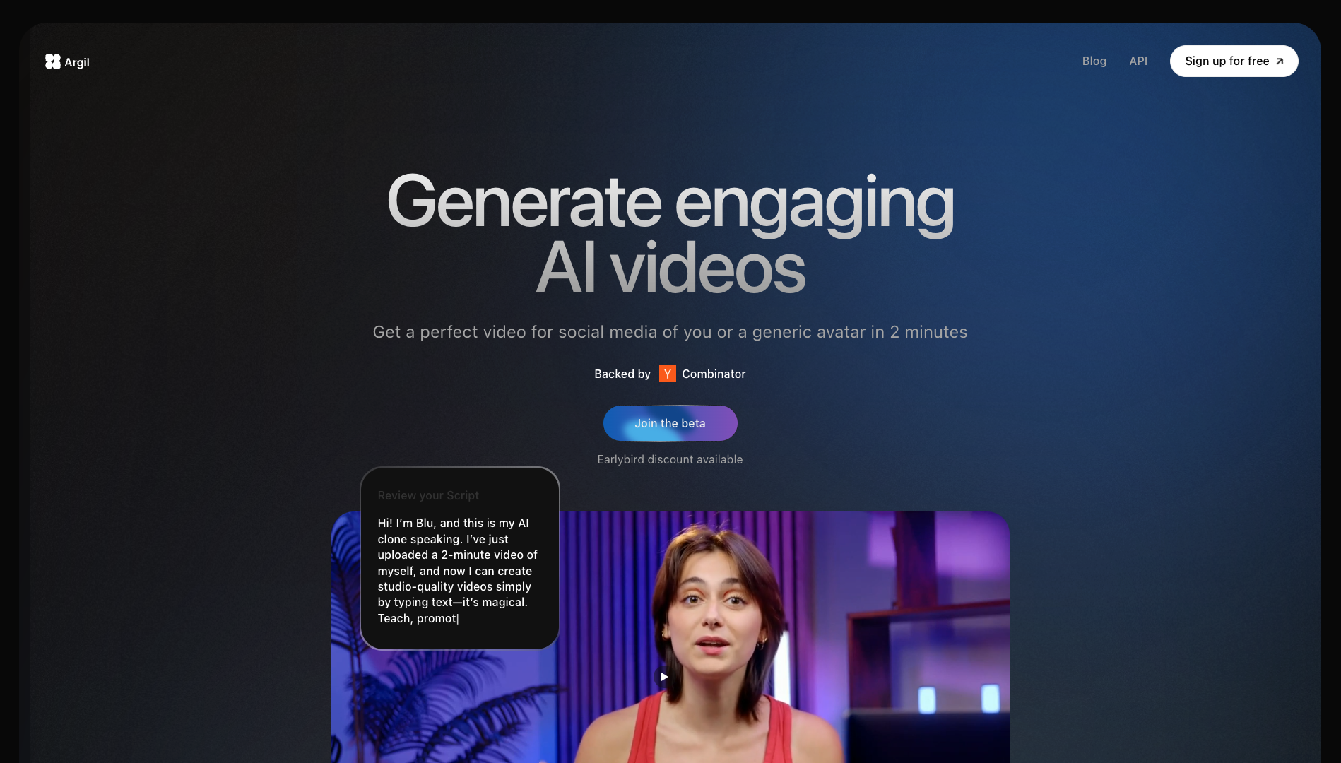 Screenshot of the Argil AI website