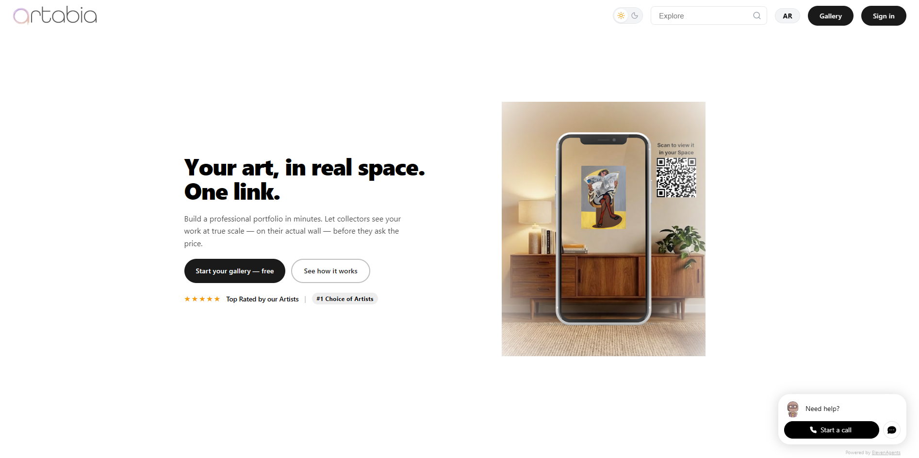Screenshot of the Artabia website