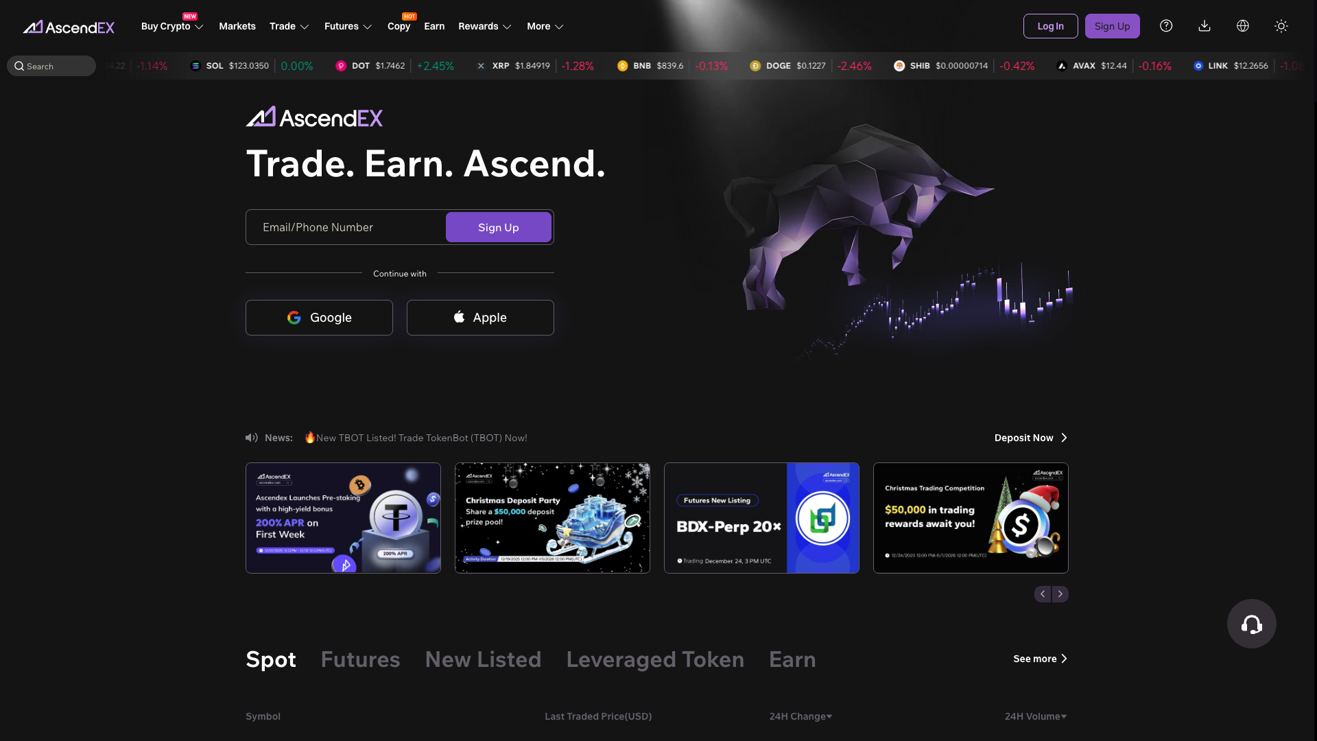 Screenshot of the AscendEX website