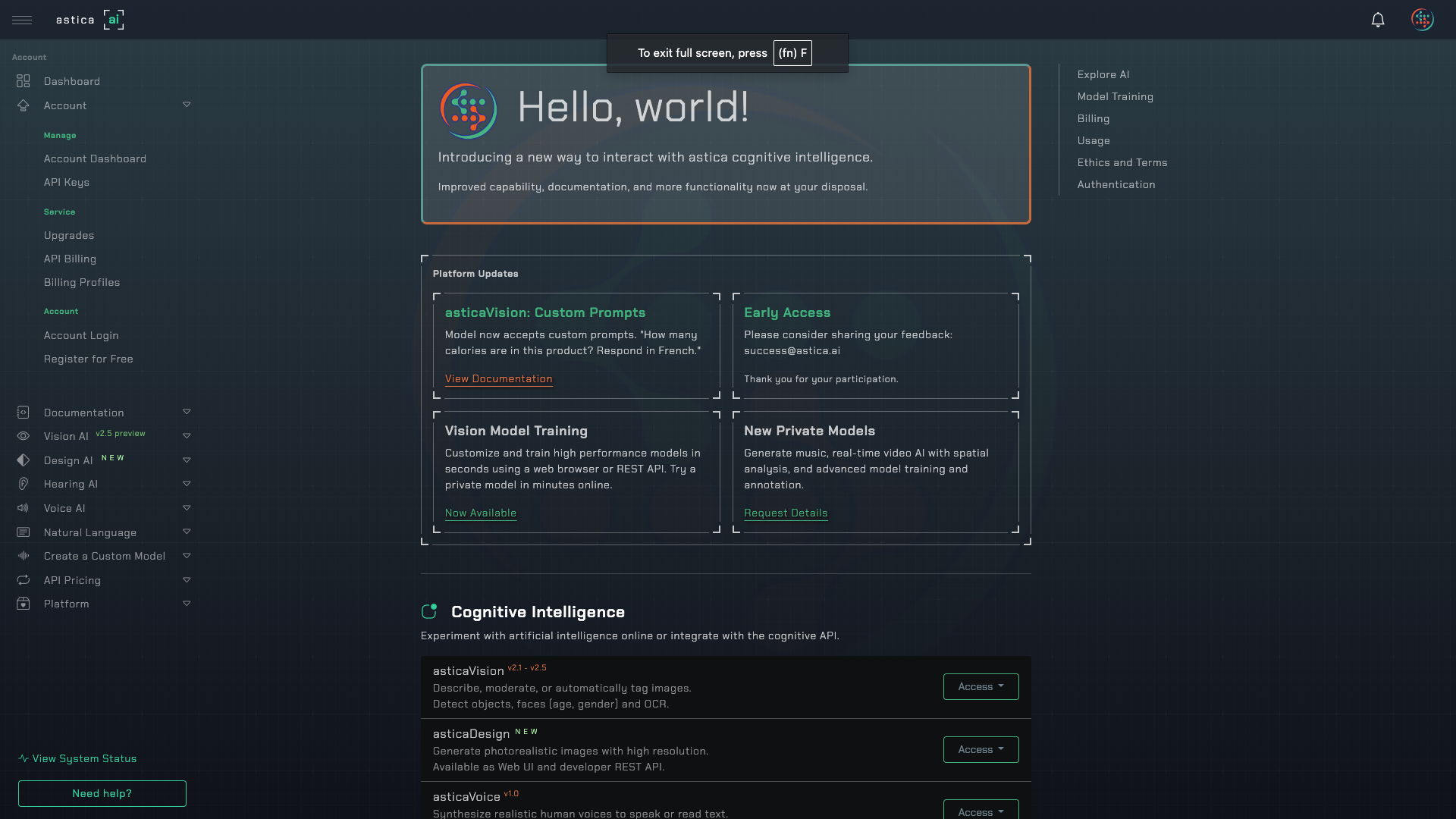 Screenshot of the Astica website