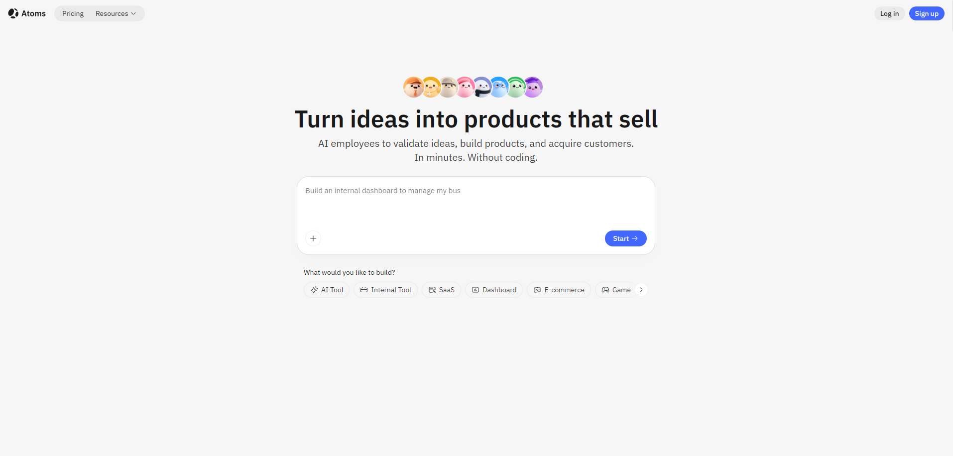 Screenshot of the Atoms website