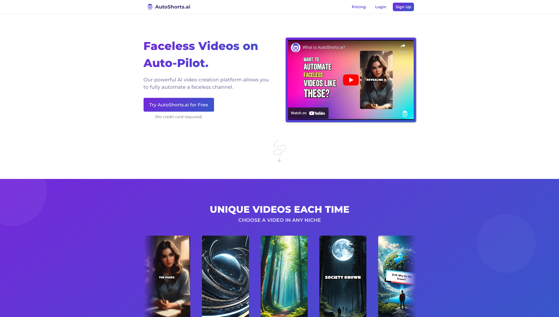 Screenshot of the Autoshorts website