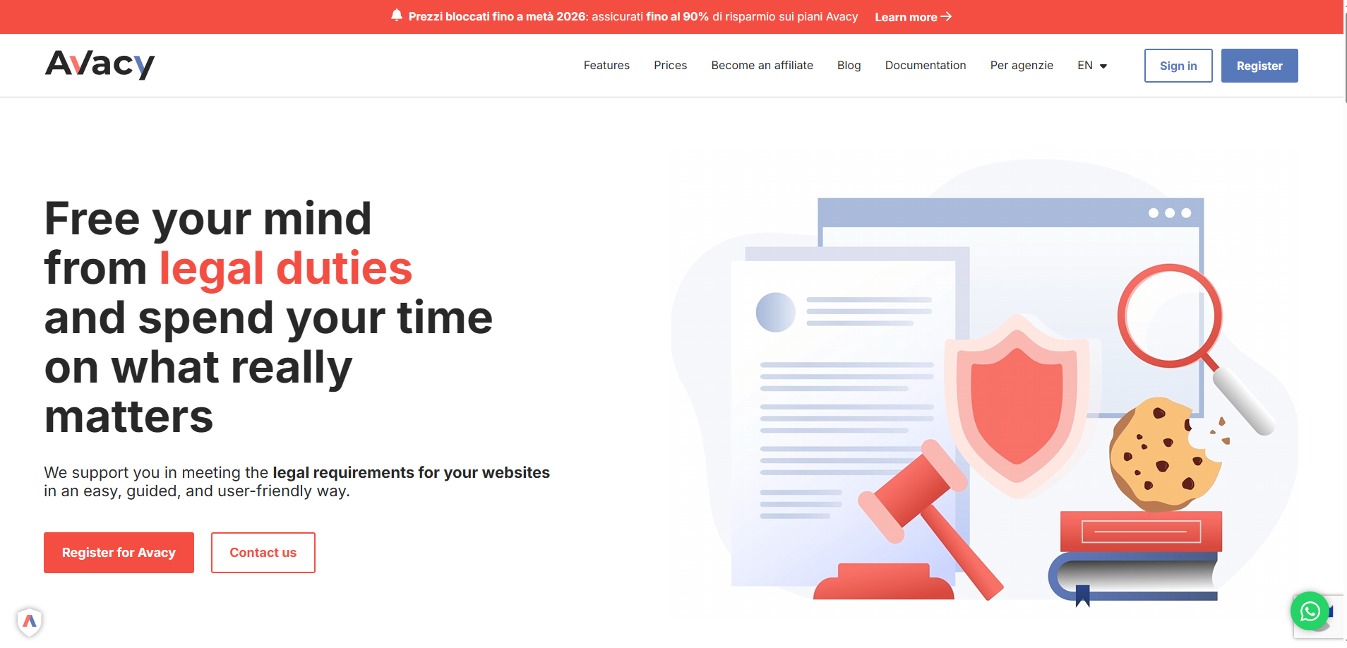 Screenshot of the Avacy website