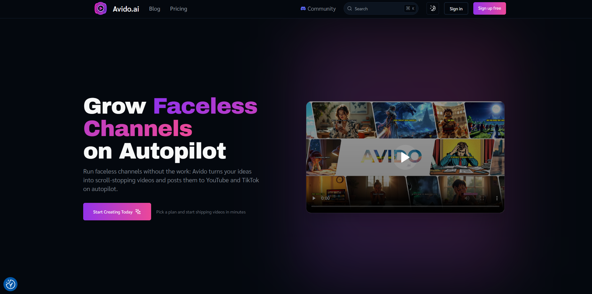 Screenshot of the Avido website