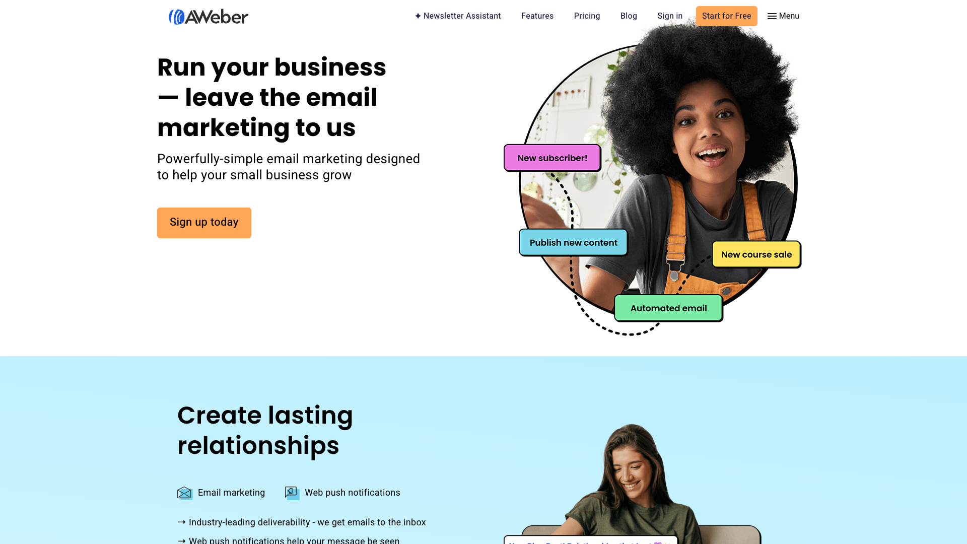 Screenshot of the AWeber website