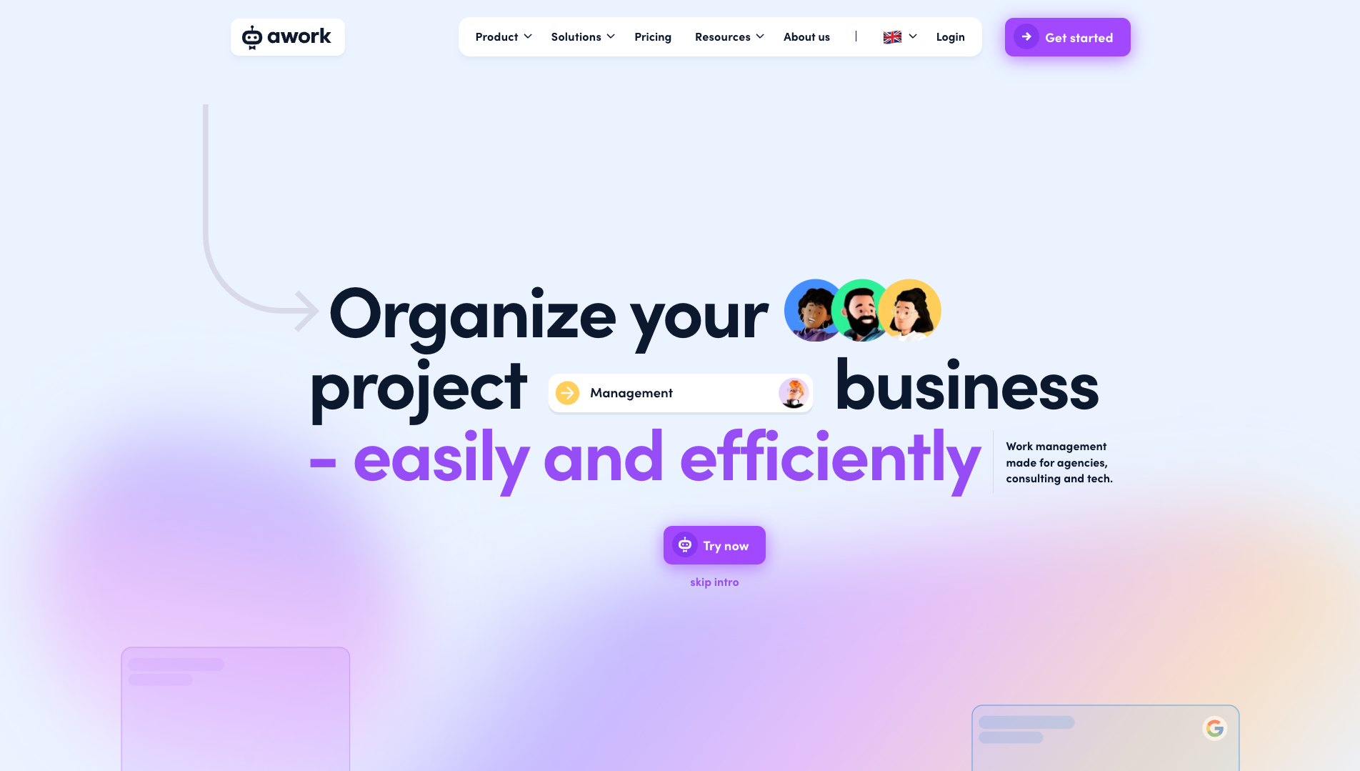 Screenshot of the Awork website