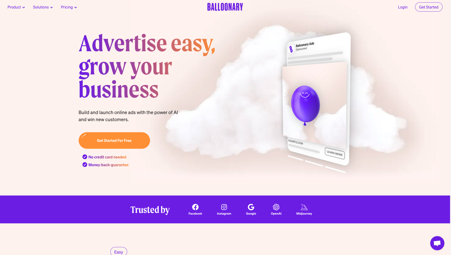 Screenshot of the Balloonary website