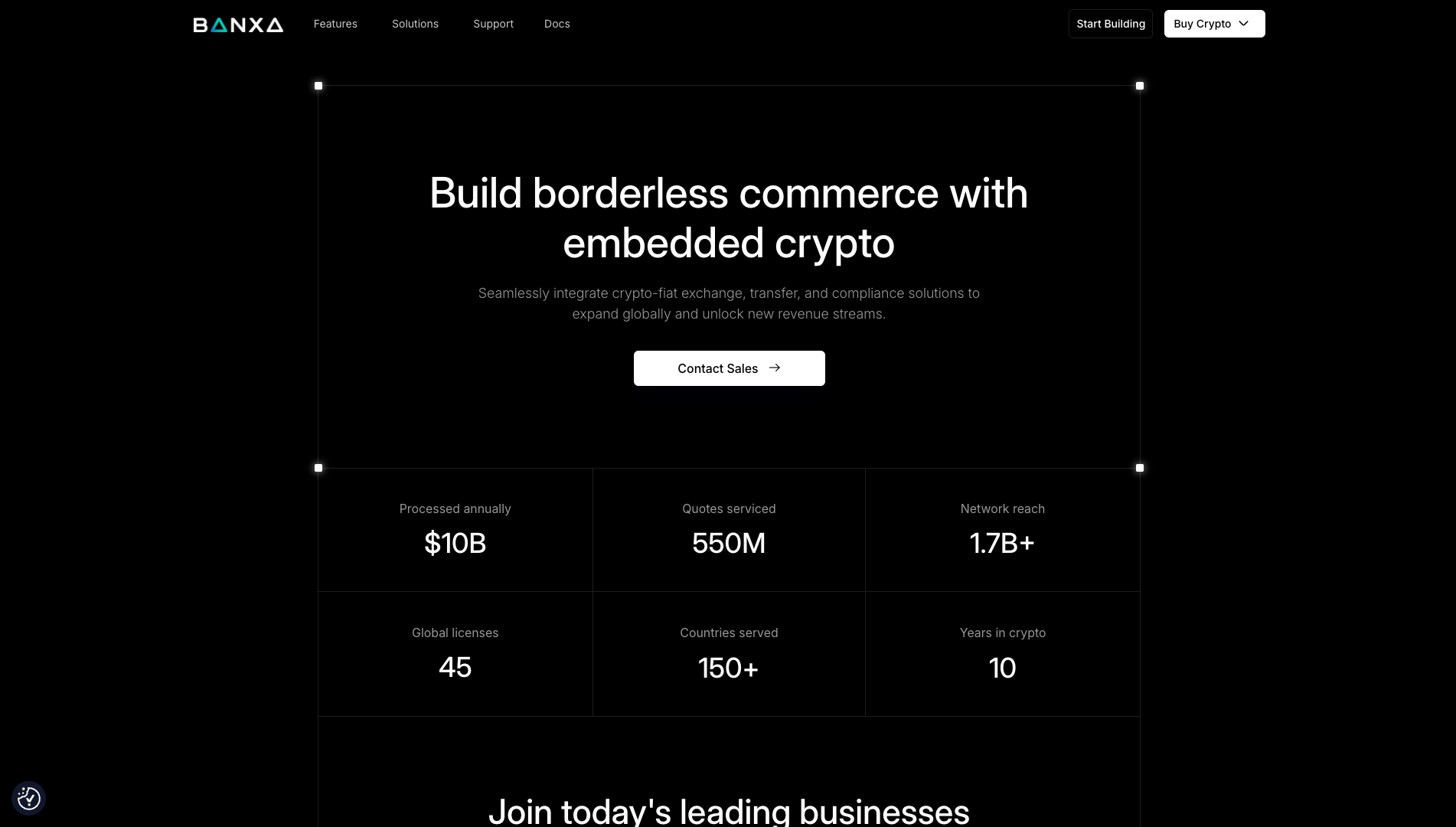 Screenshot of the Banxa website