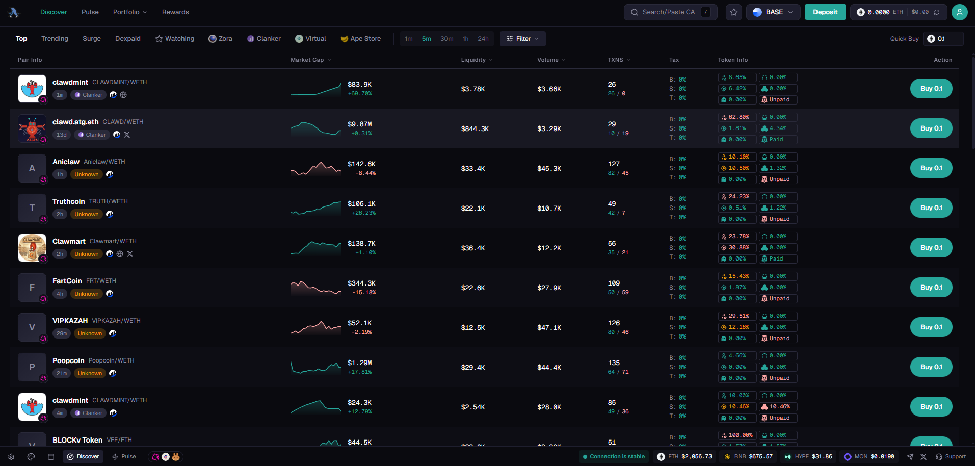 Screenshot of the Based Bot website