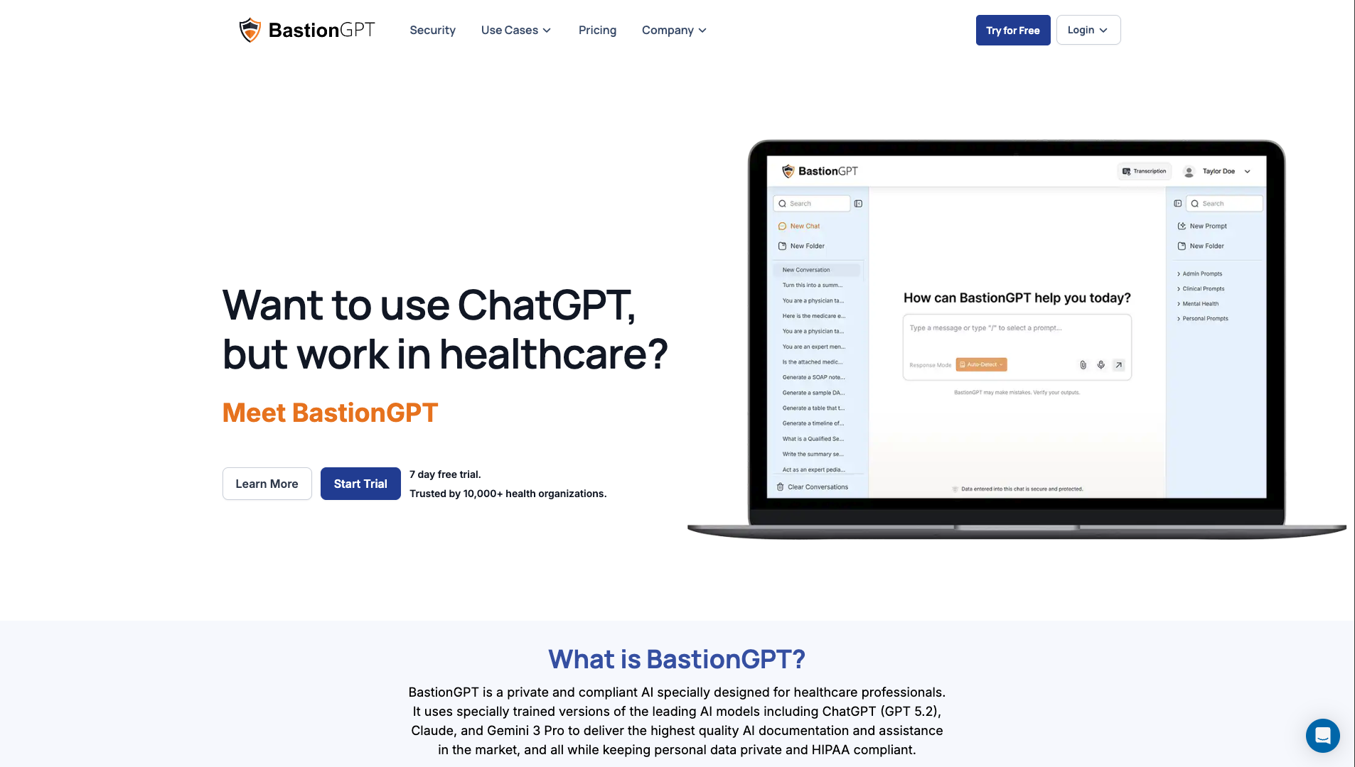 Screenshot of the BastionGPT website