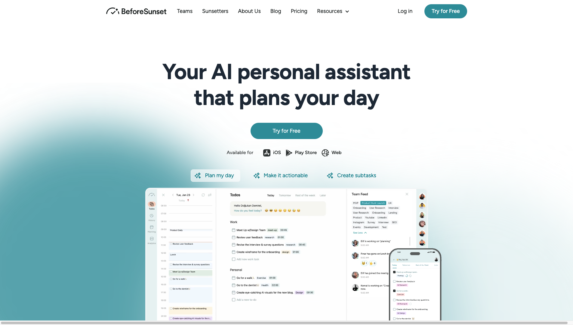 Screenshot of the BeforeSunset website