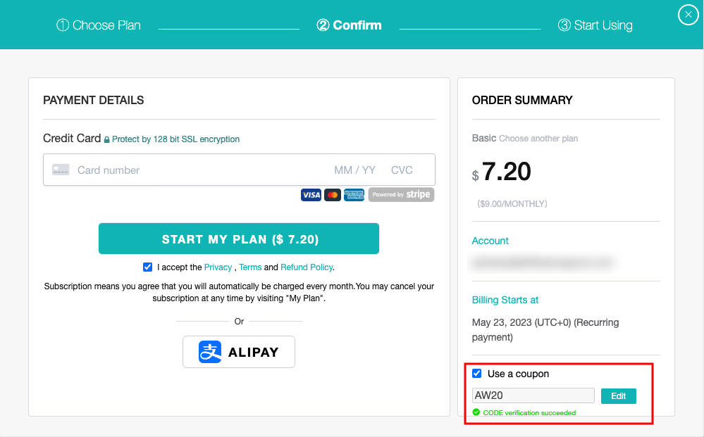 Apply Coupon Basic Plan