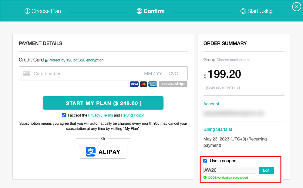 Apply Coupon Group Plan