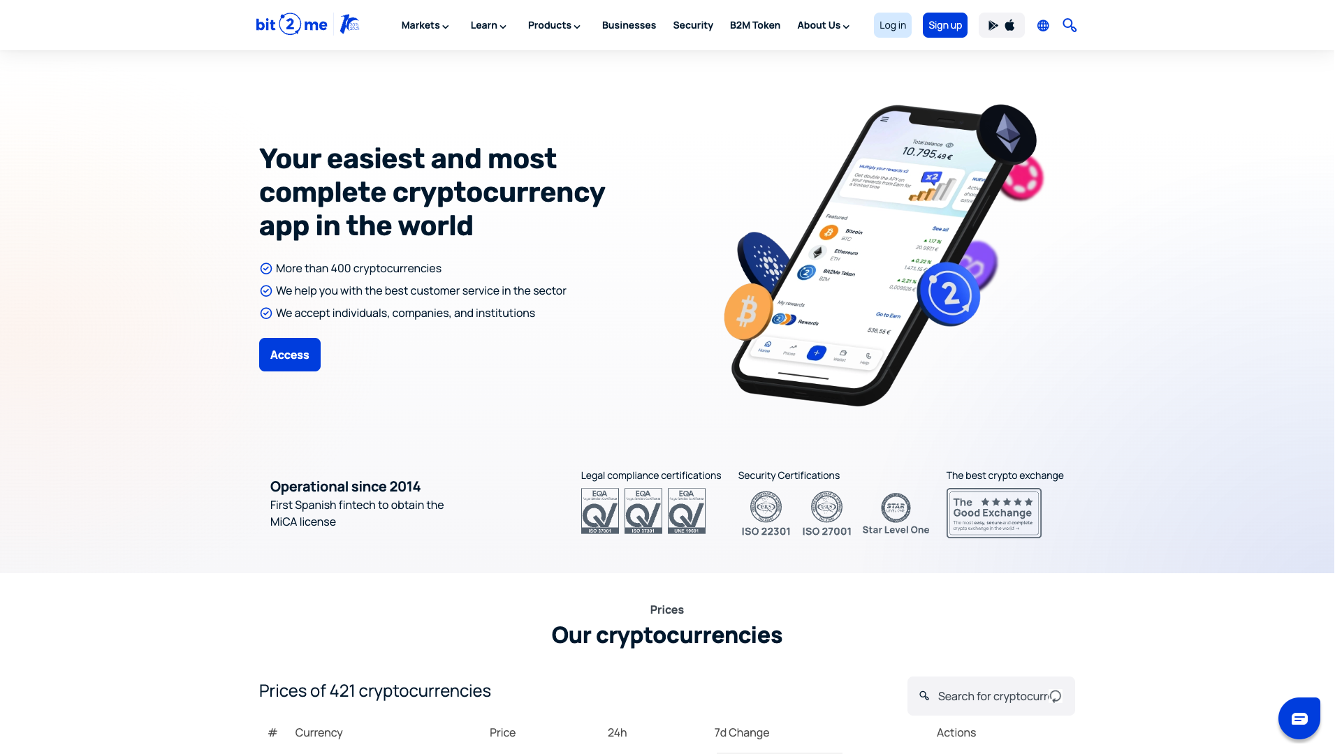 Screenshot of the Bit2Me website