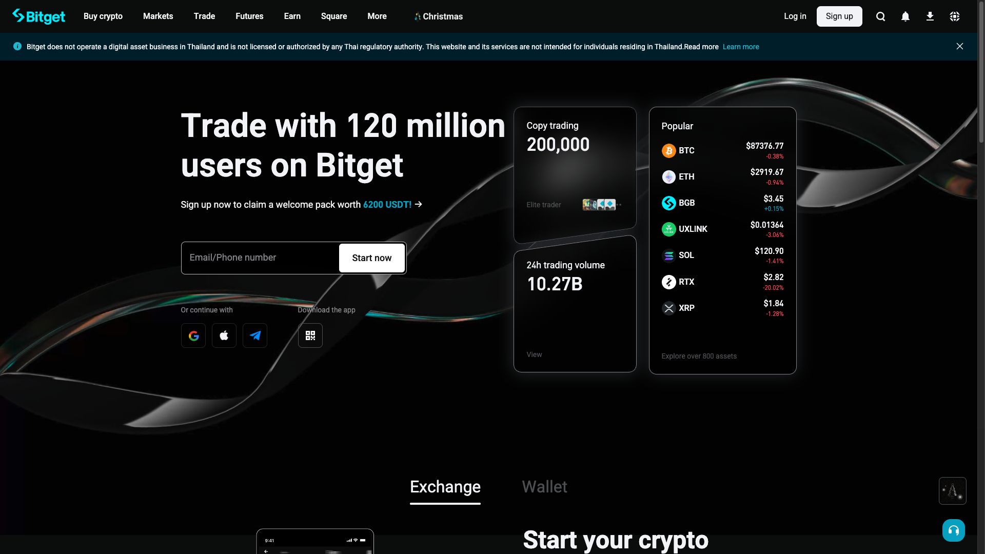 Screenshot of the Bitget website