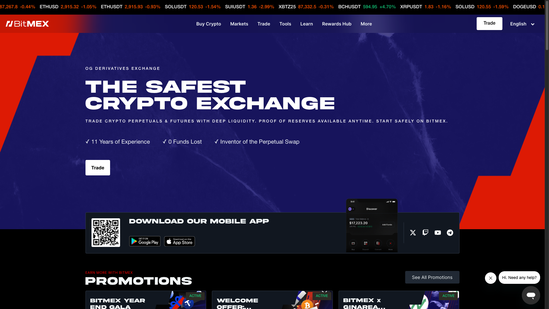 Screenshot of the BitMEX website