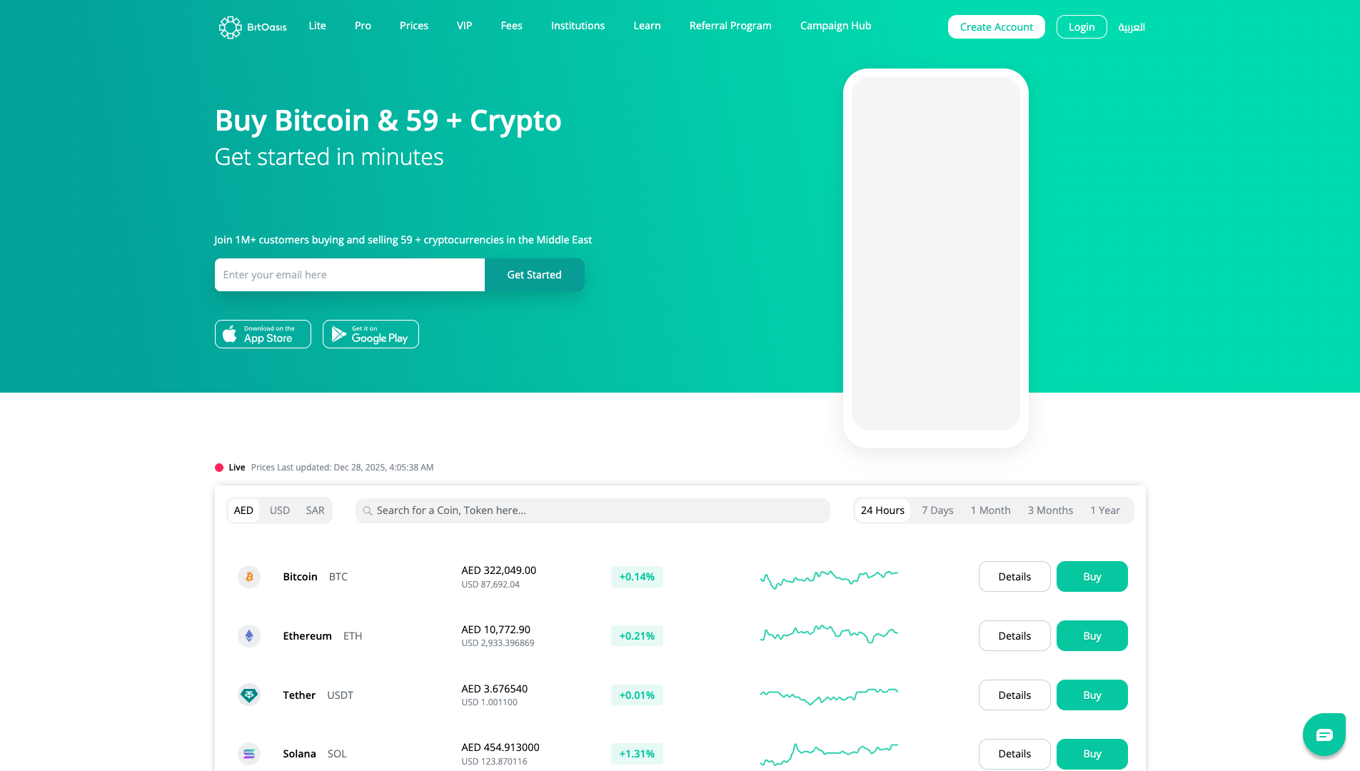 Screenshot of the BitOasis website