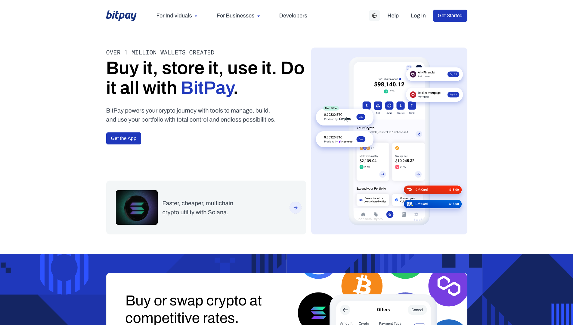 Screenshot of the BitPay website