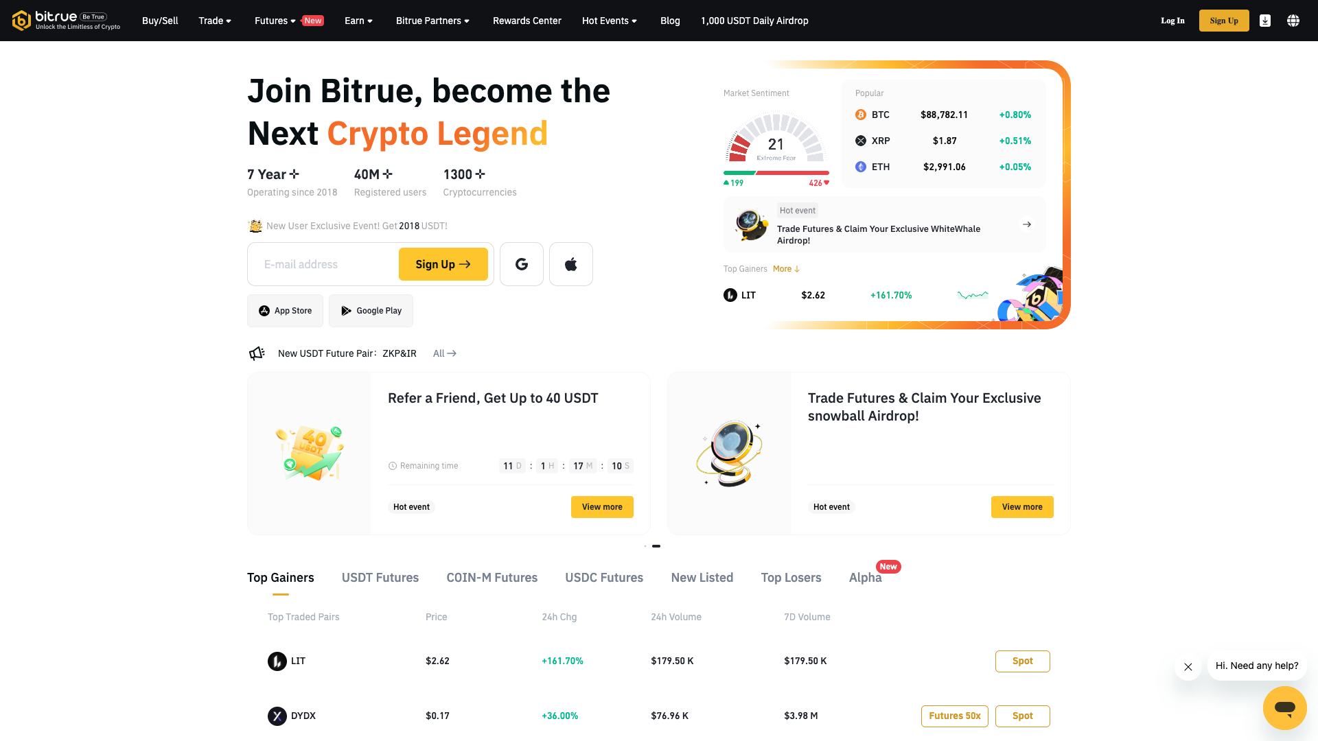 Screenshot of the Bitrue website