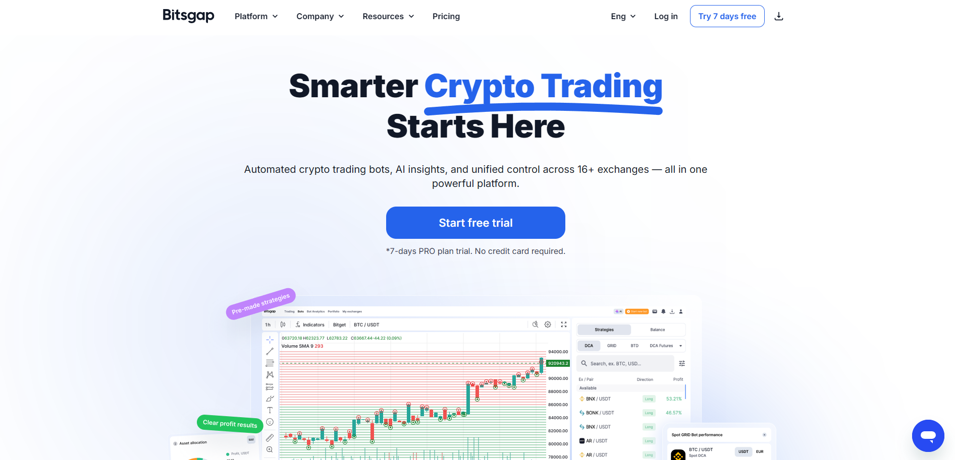 Screenshot of the Bitsgap website