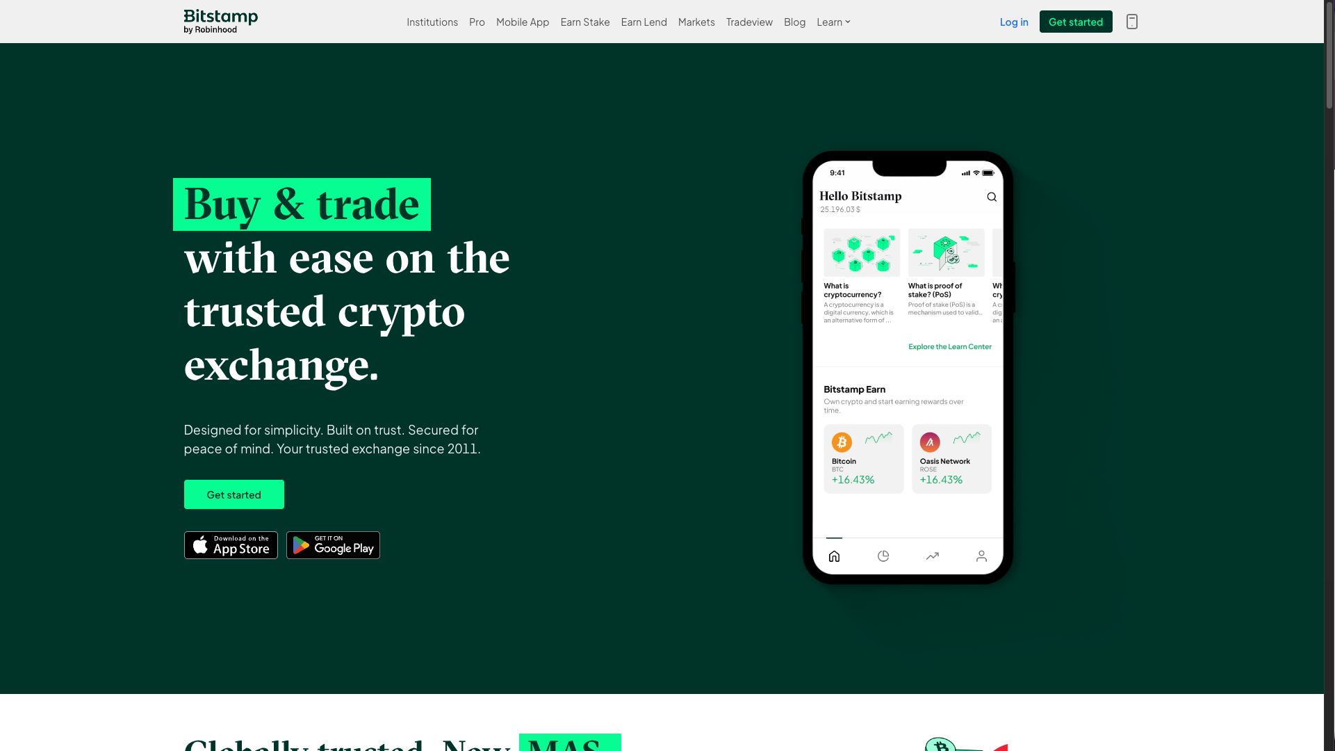 Screenshot of the Bitstamp website