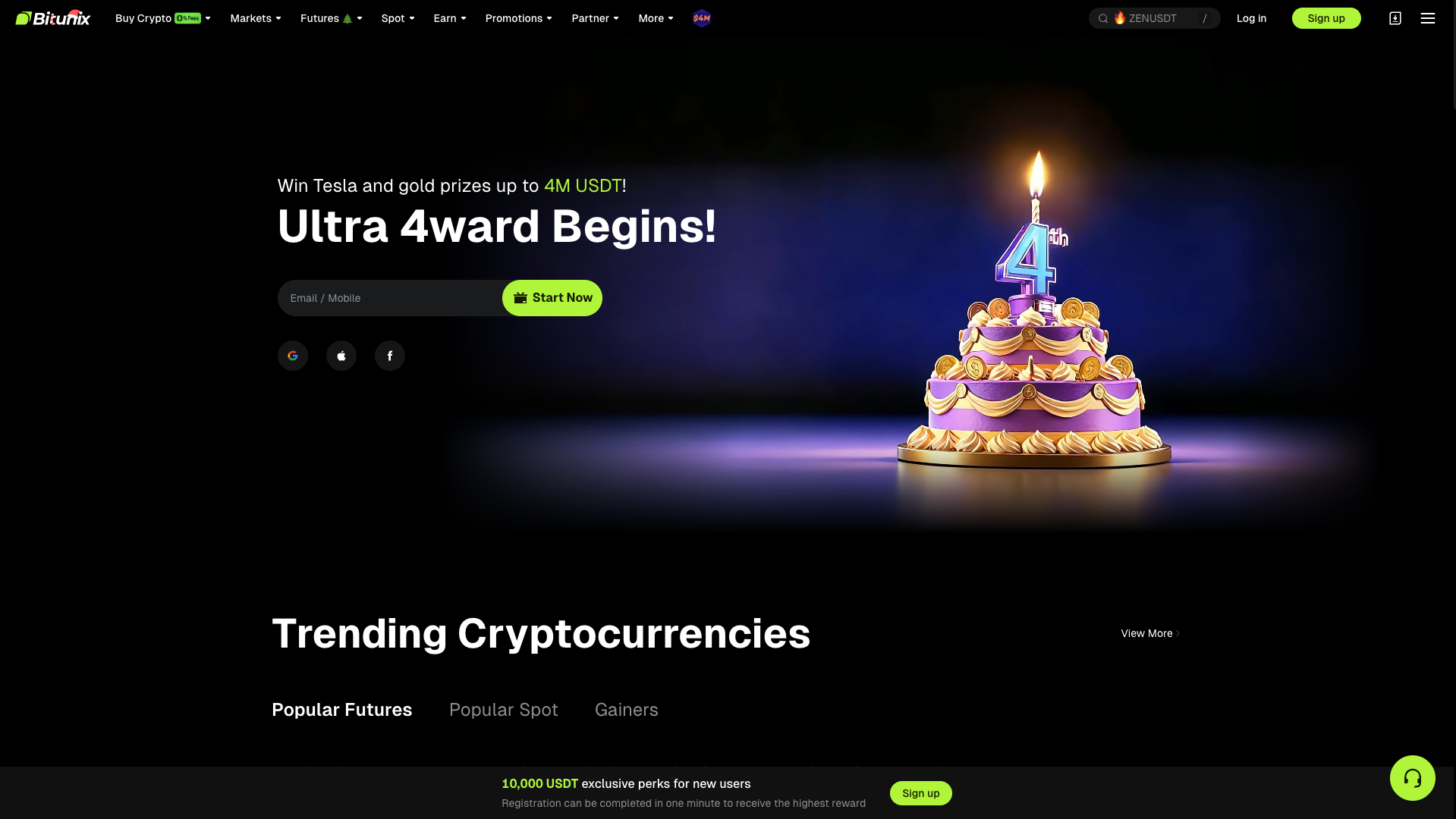 Screenshot of the Bitunix website