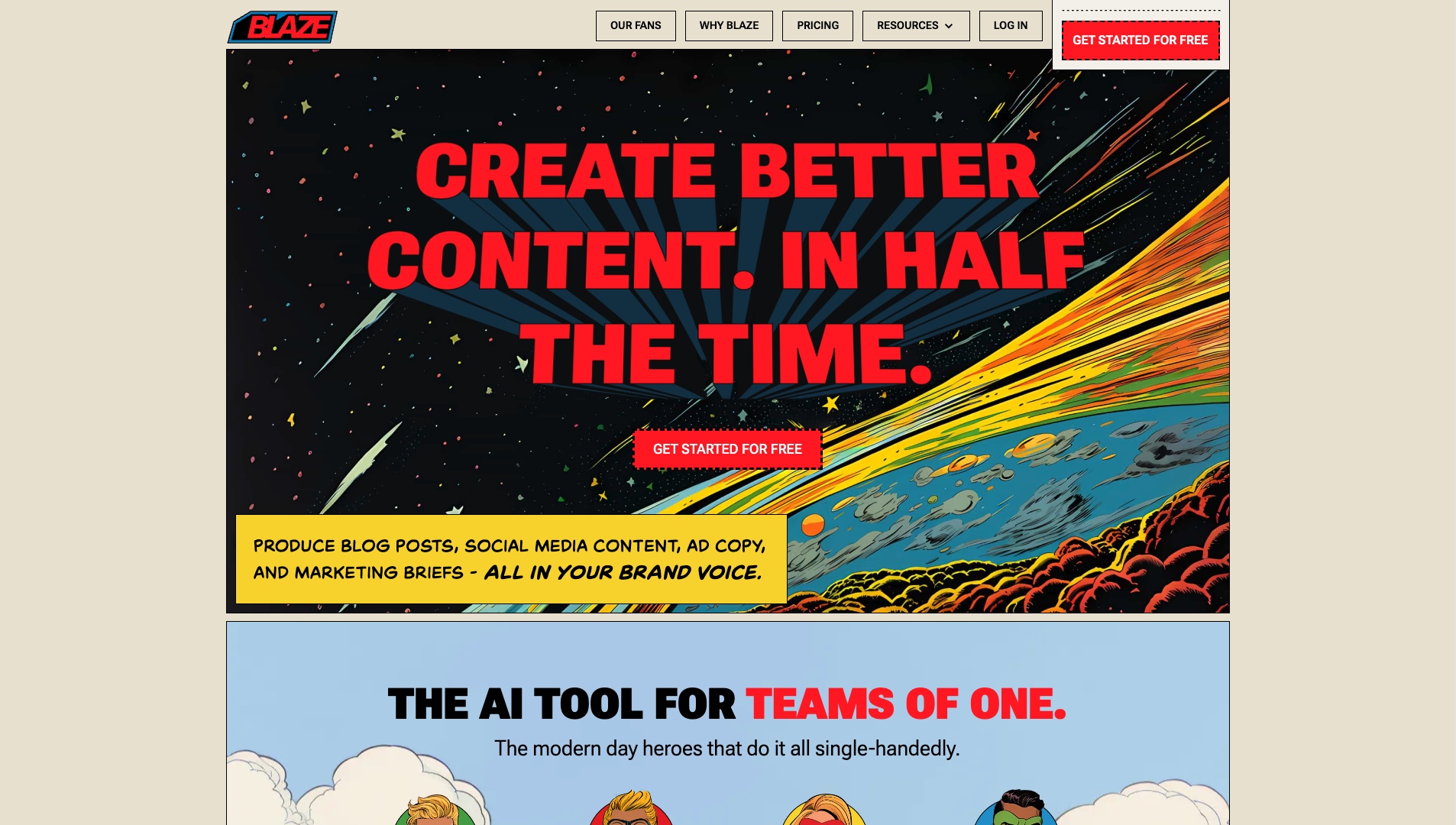 Screenshot of the Blaze.ai website