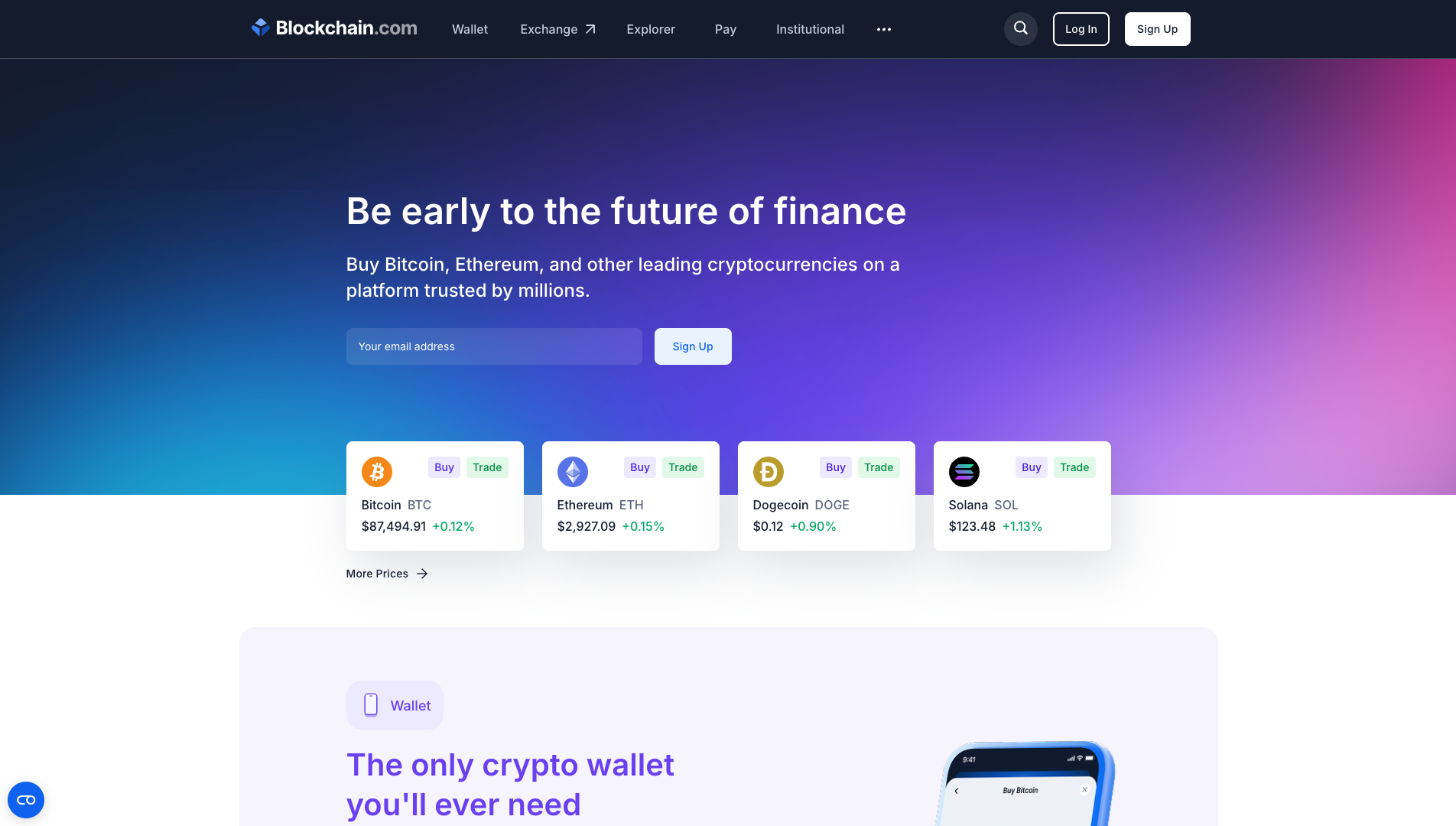 Screenshot of the Blockchain website