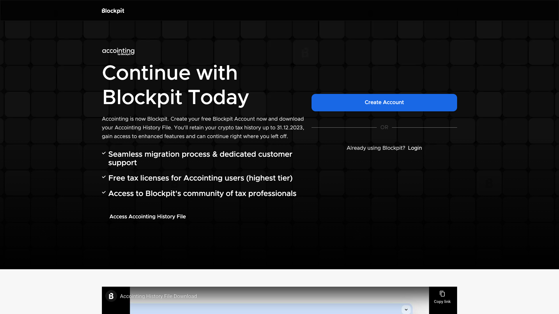 Screenshot of the Blockpit website