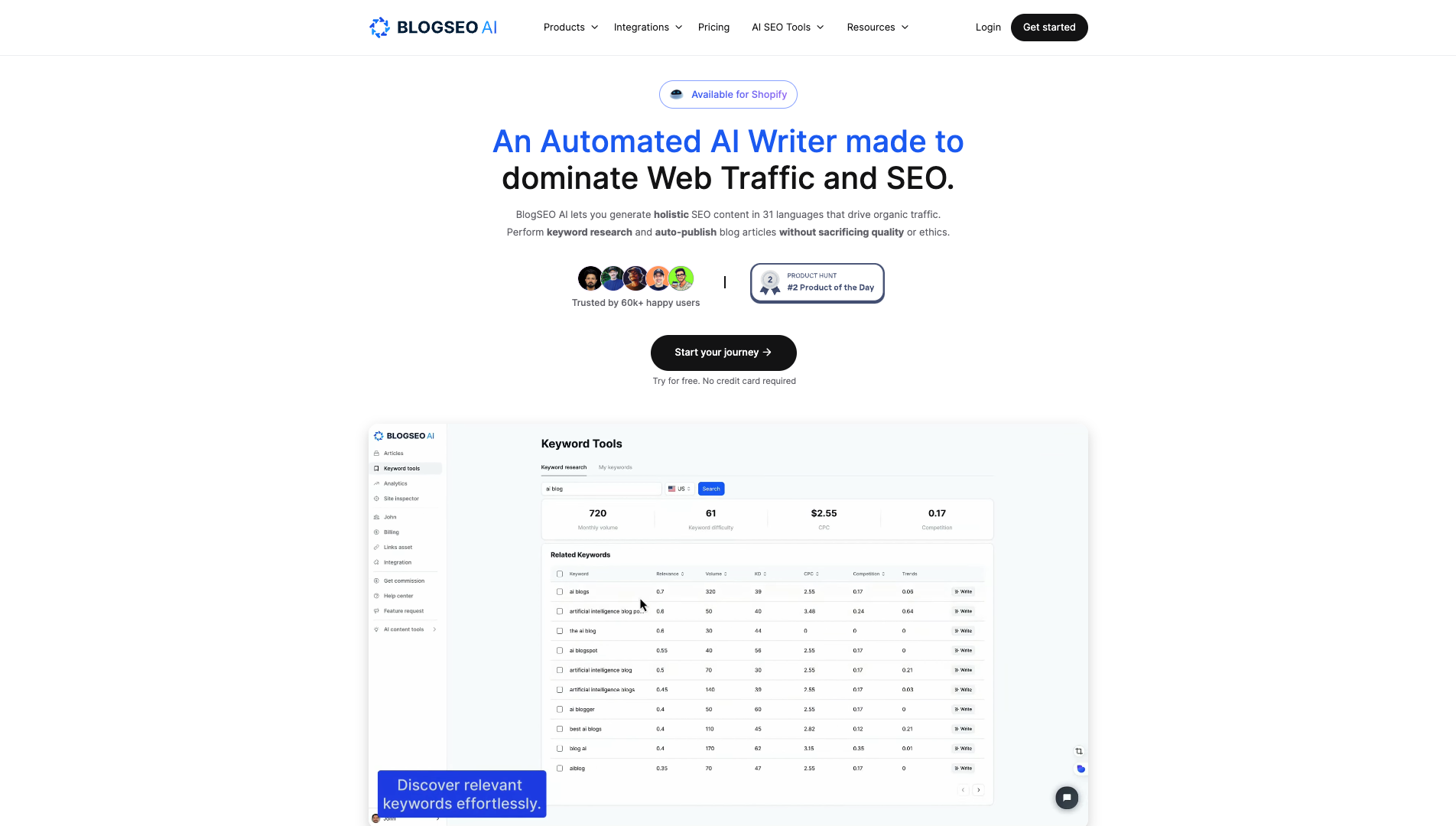 Screenshot of the BlogSEO AI website