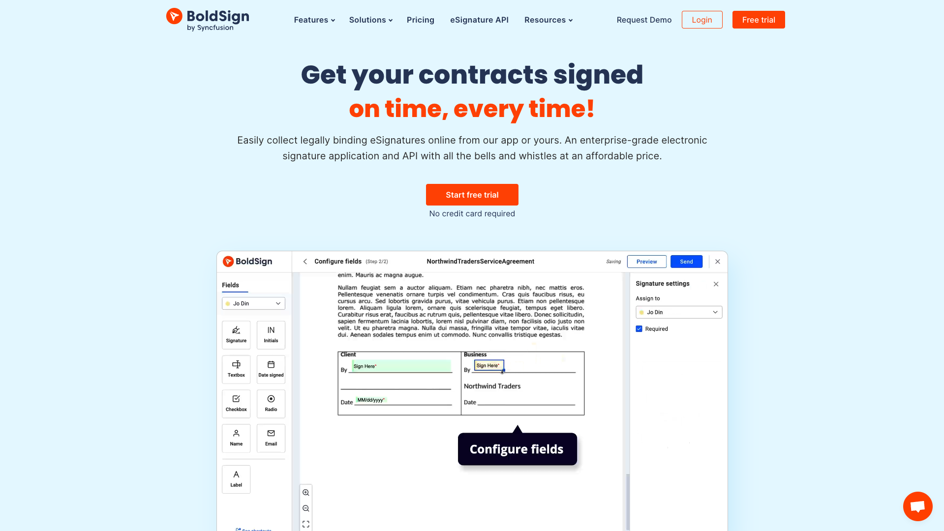 Screenshot of BoldSign Homepage