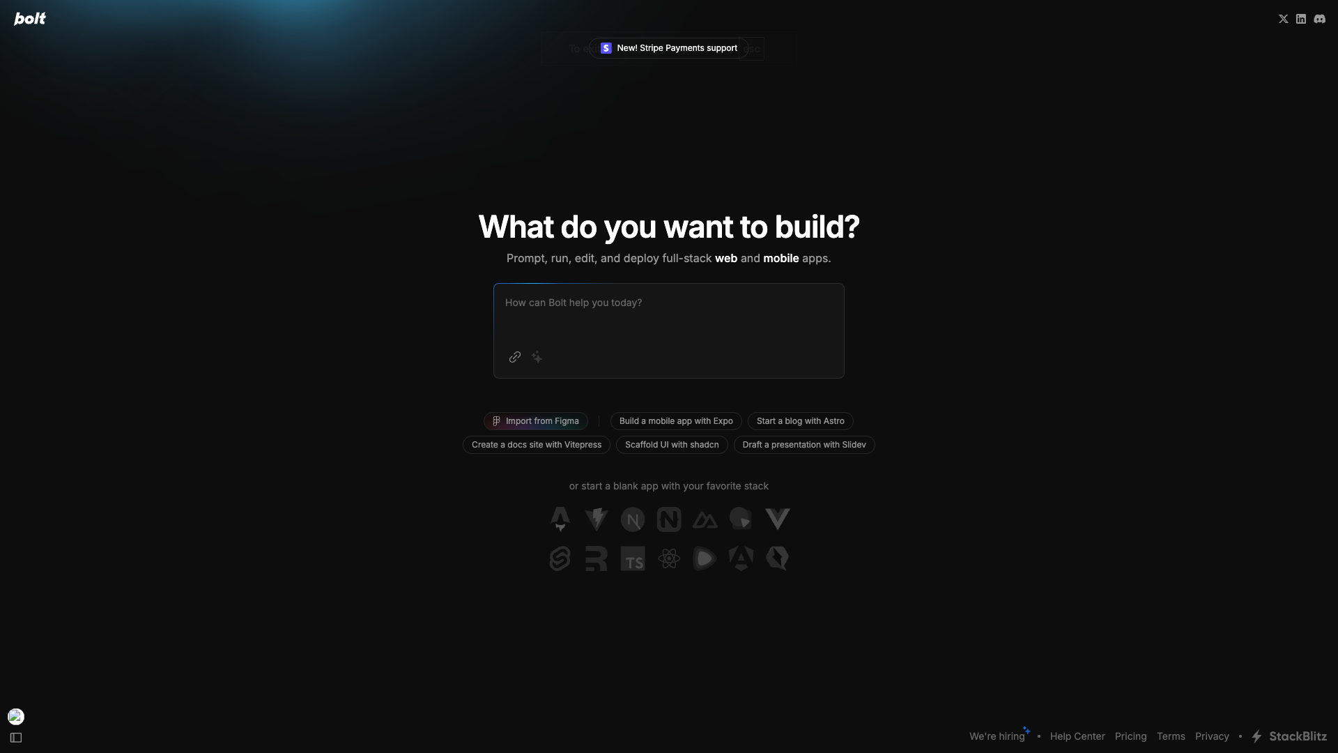 Screenshot of the bolt.new website
