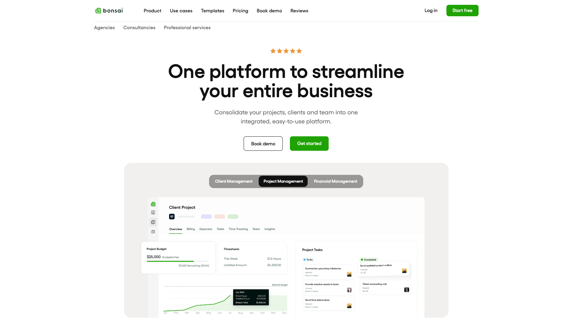 Screenshot of the Bonsai website