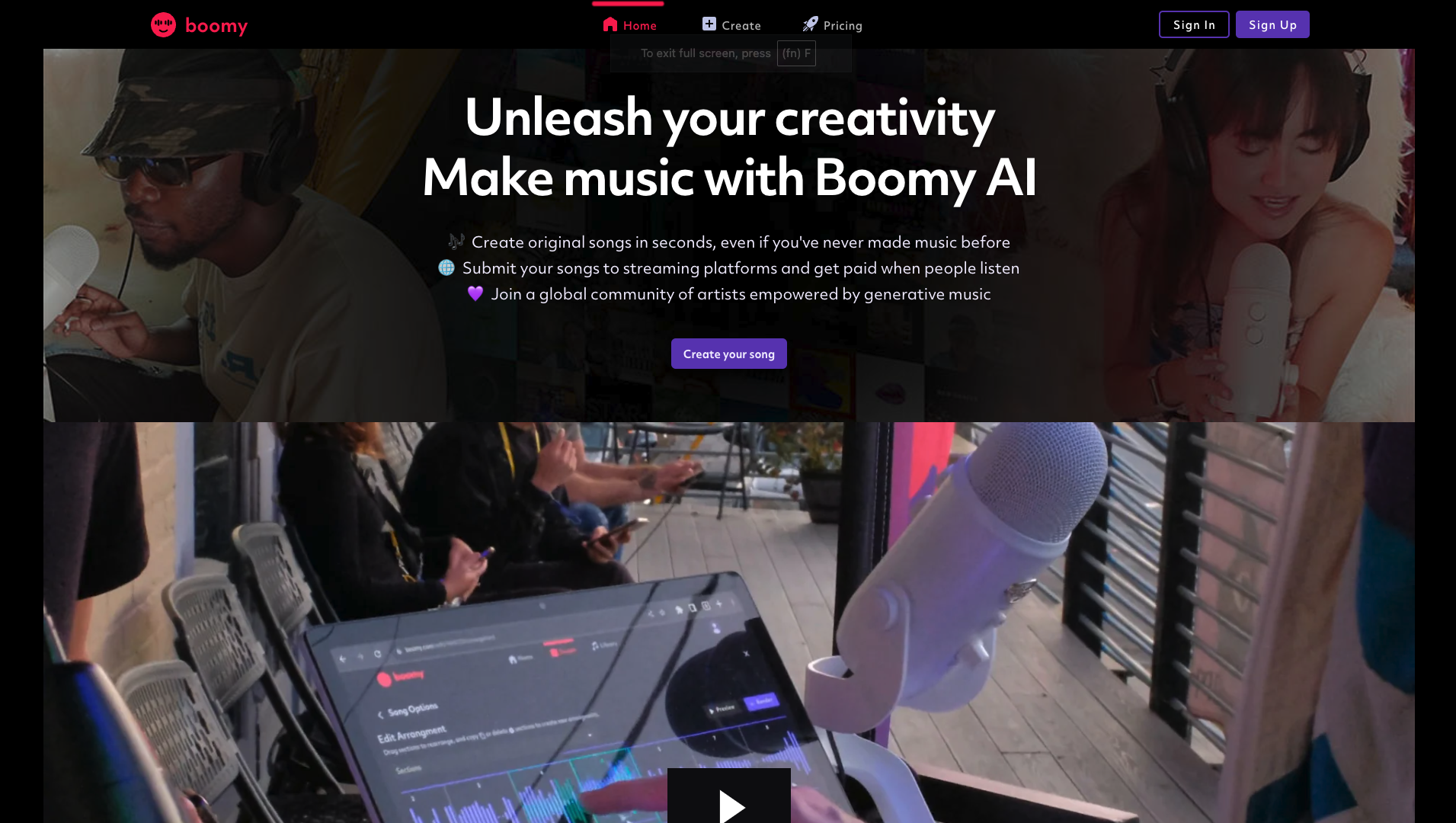Screenshot of the Boomy website