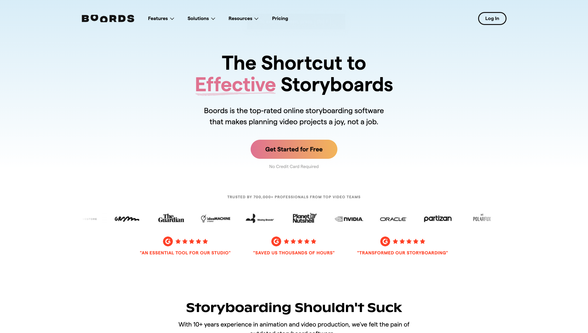 Screenshot of the Boords website