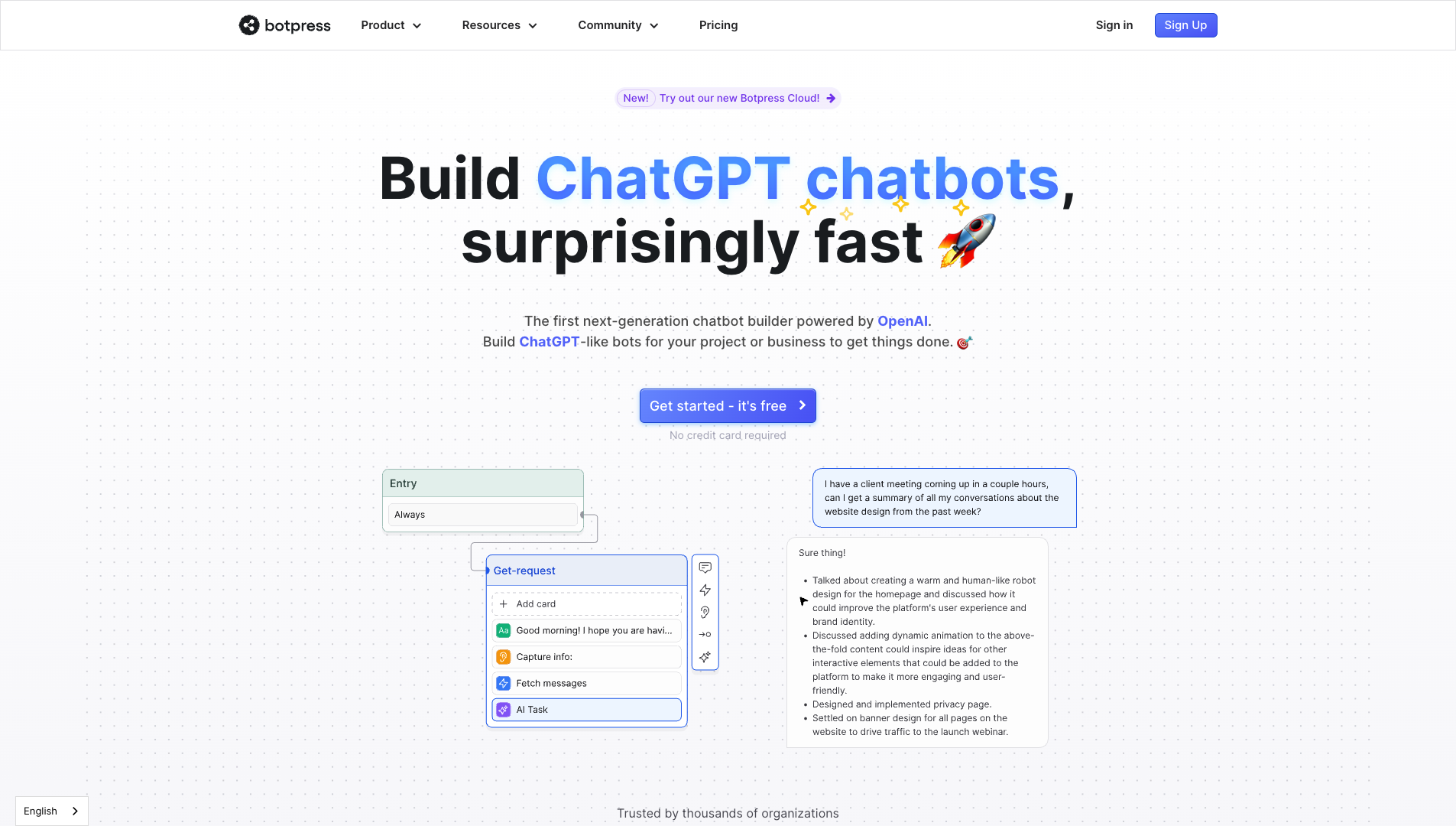 Screenshot of the Botpress website