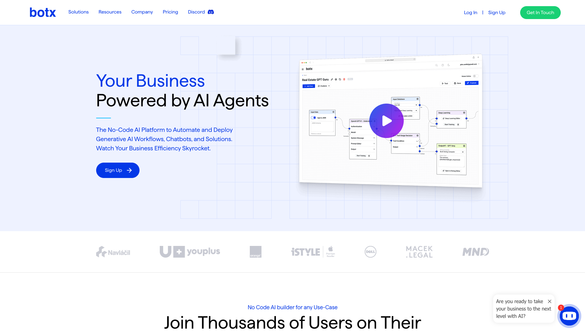 Screenshot of the BotX website